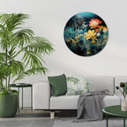 MIDNIGHT FLOWERS Round Wall Art