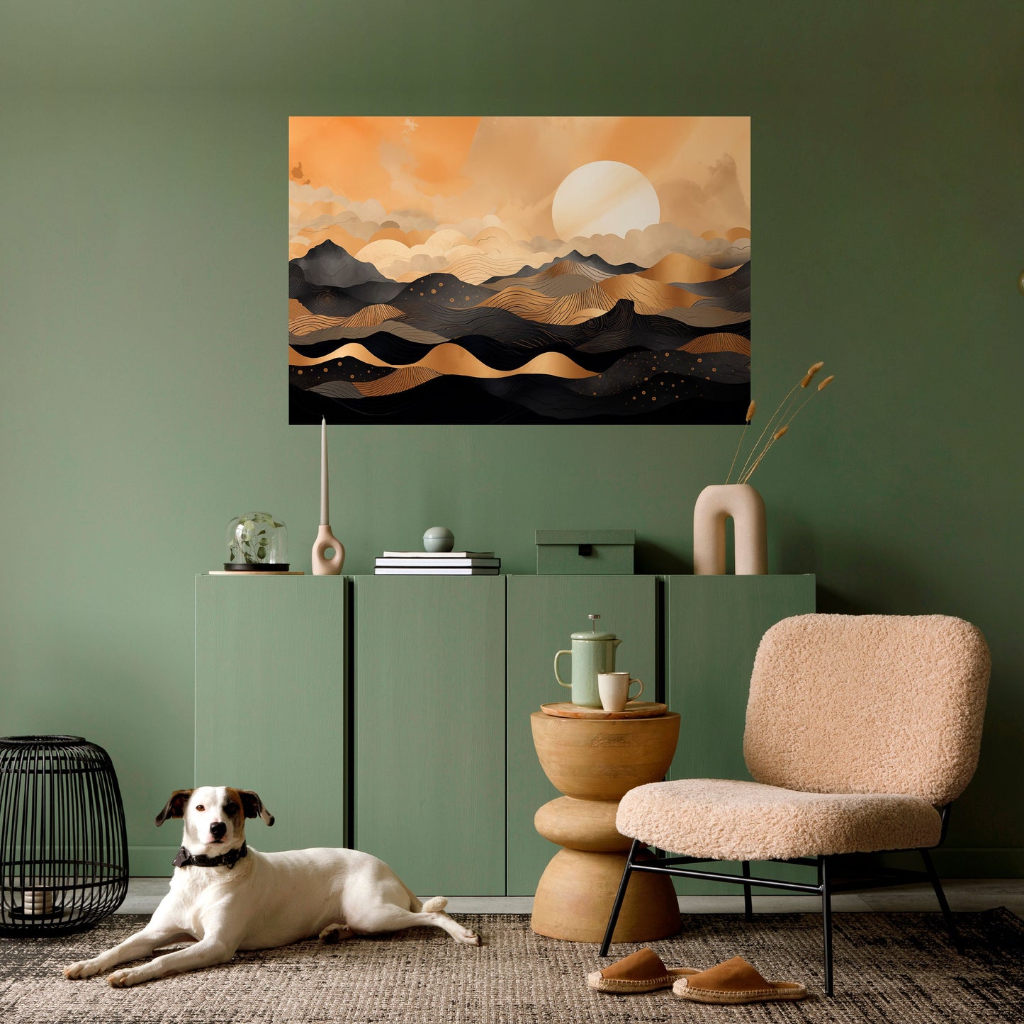 MYSTISK SOLNEDGÅNG HORIZON Horisontell poster med självhäftande text