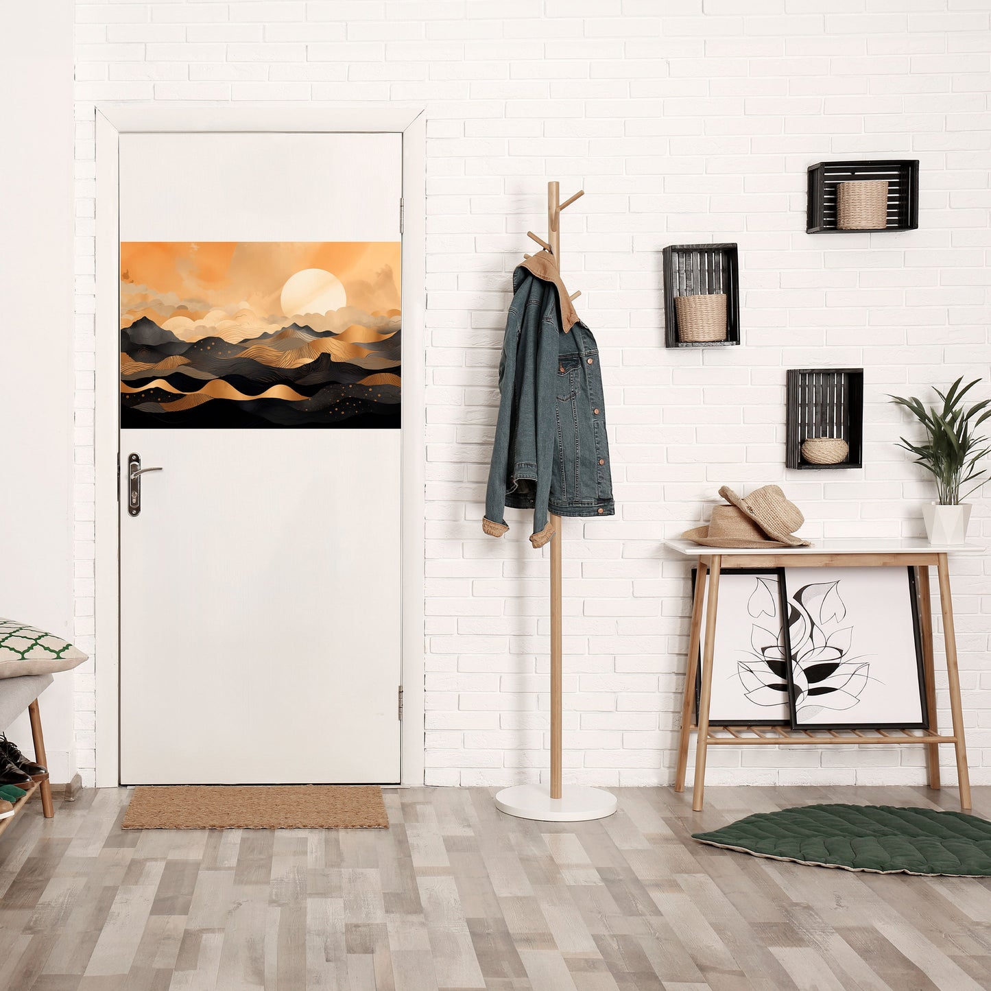 MYSTISK SOLNEDGÅNG HORIZON Horisontell poster med självhäftande text