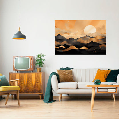 MYSTISK SOLNEDGÅNG HORIZON Horisontell poster med självhäftande text