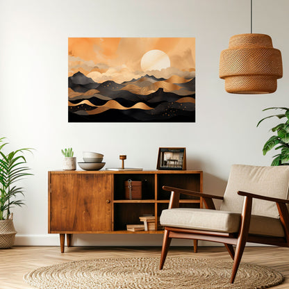 MYSTISK SOLNEDGÅNG HORIZON Horisontell poster med självhäftande text