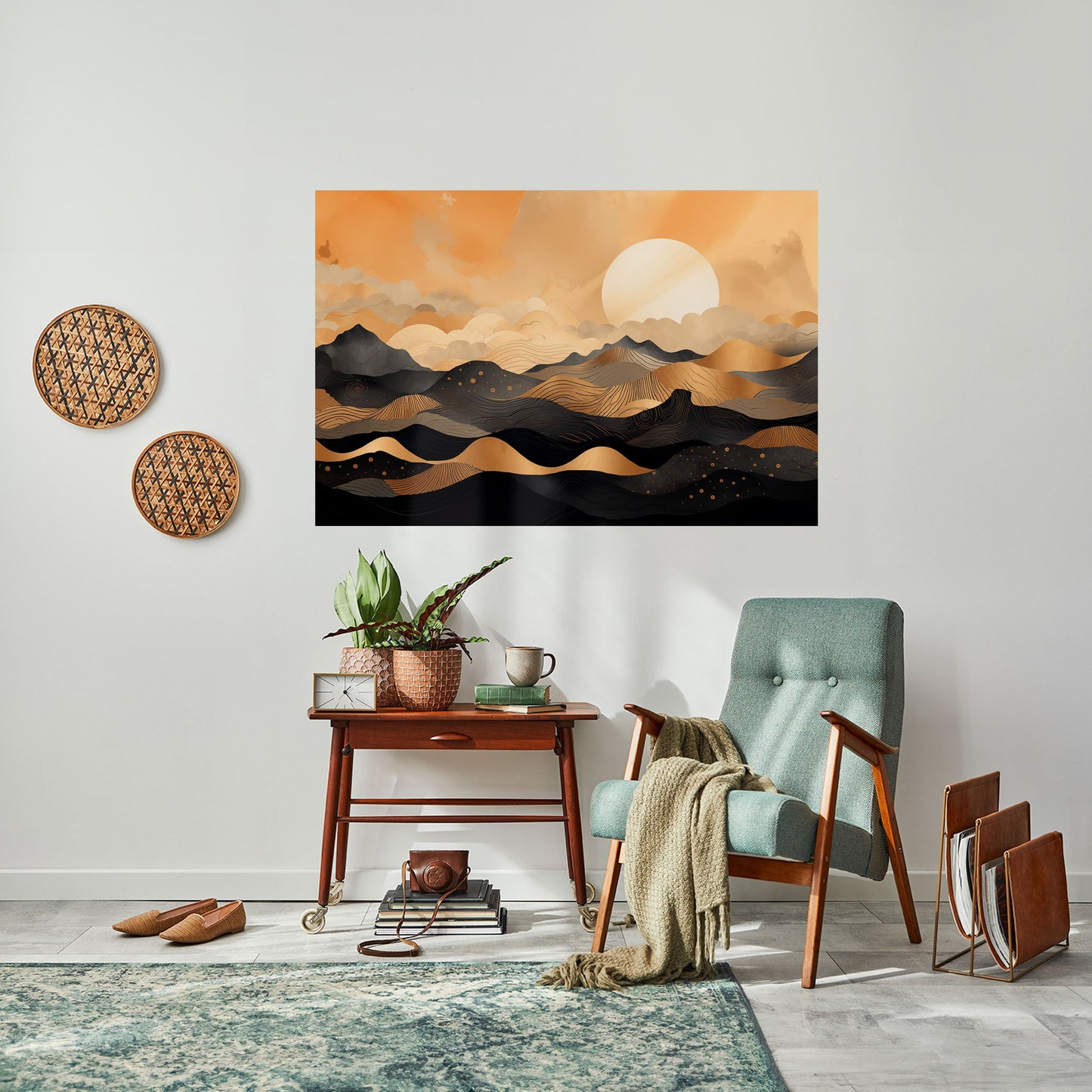 MYSTISK SOLNEDGÅNG HORIZON Horisontell poster med självhäftande text