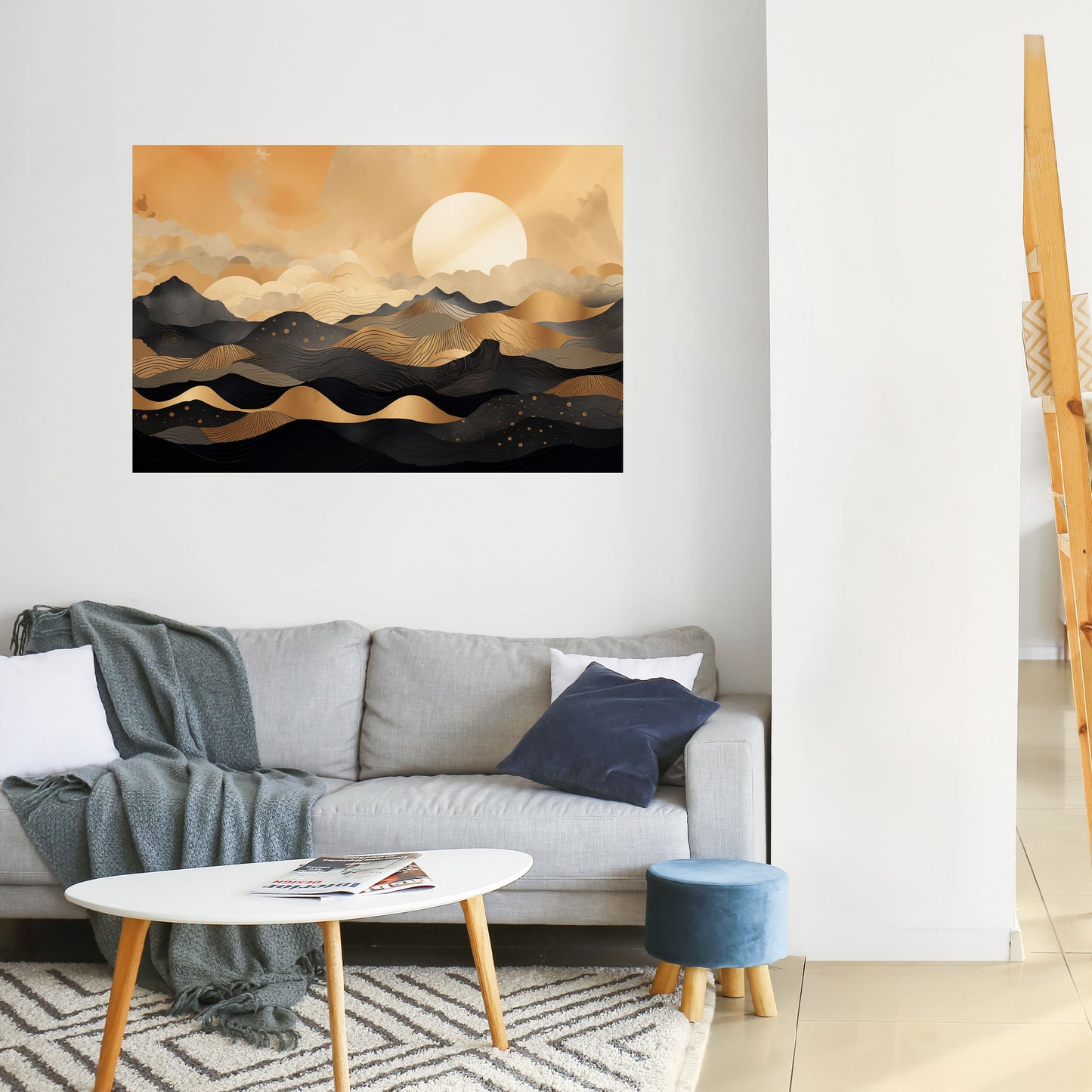MYSTISK SOLNEDGÅNG HORIZON Horisontell poster med självhäftande text