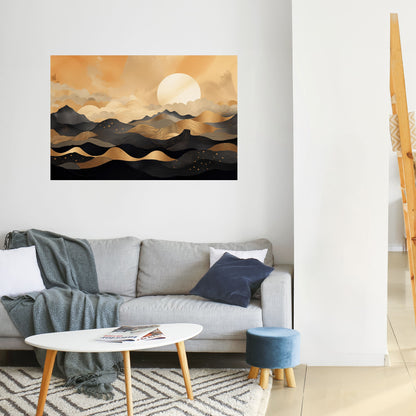 MYSTISK SOLNEDGÅNG HORIZON Horisontell poster med självhäftande text