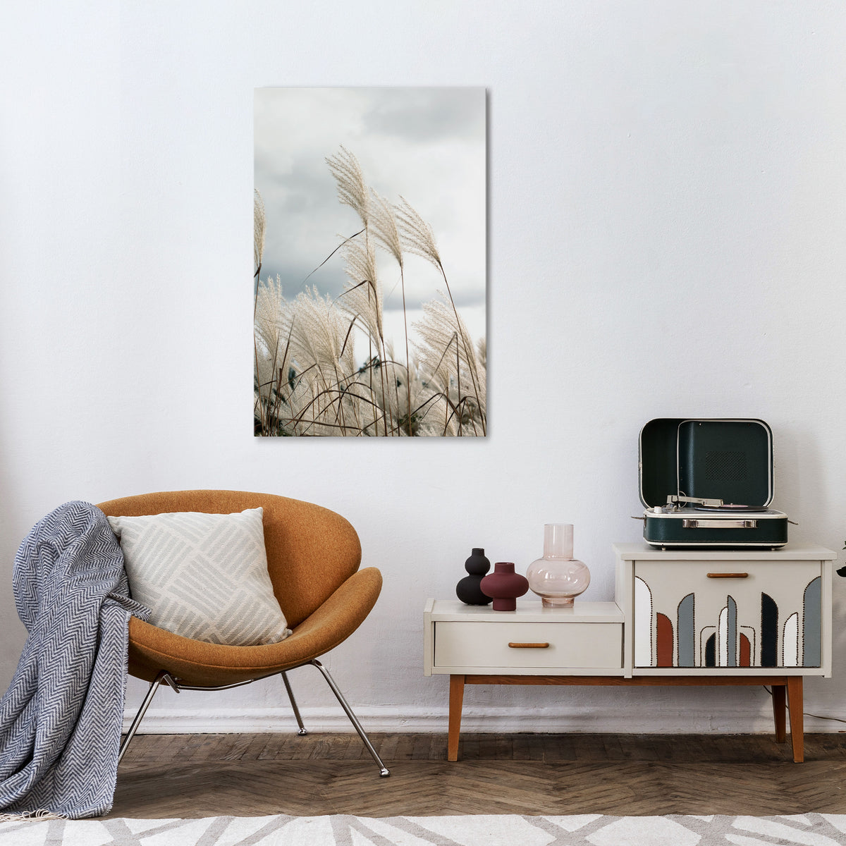 CLOUDS ABOVE GRASS Vertical Canvas Print