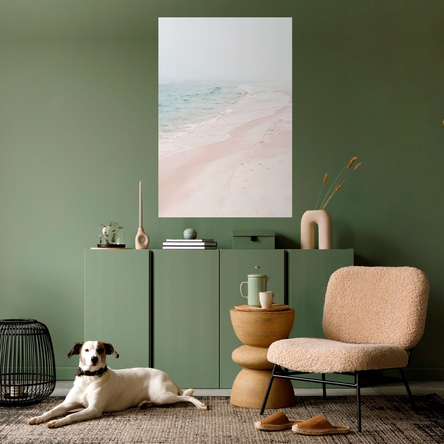 MISTY SHORELINE BLISS Vertikal poster med självhäftande text