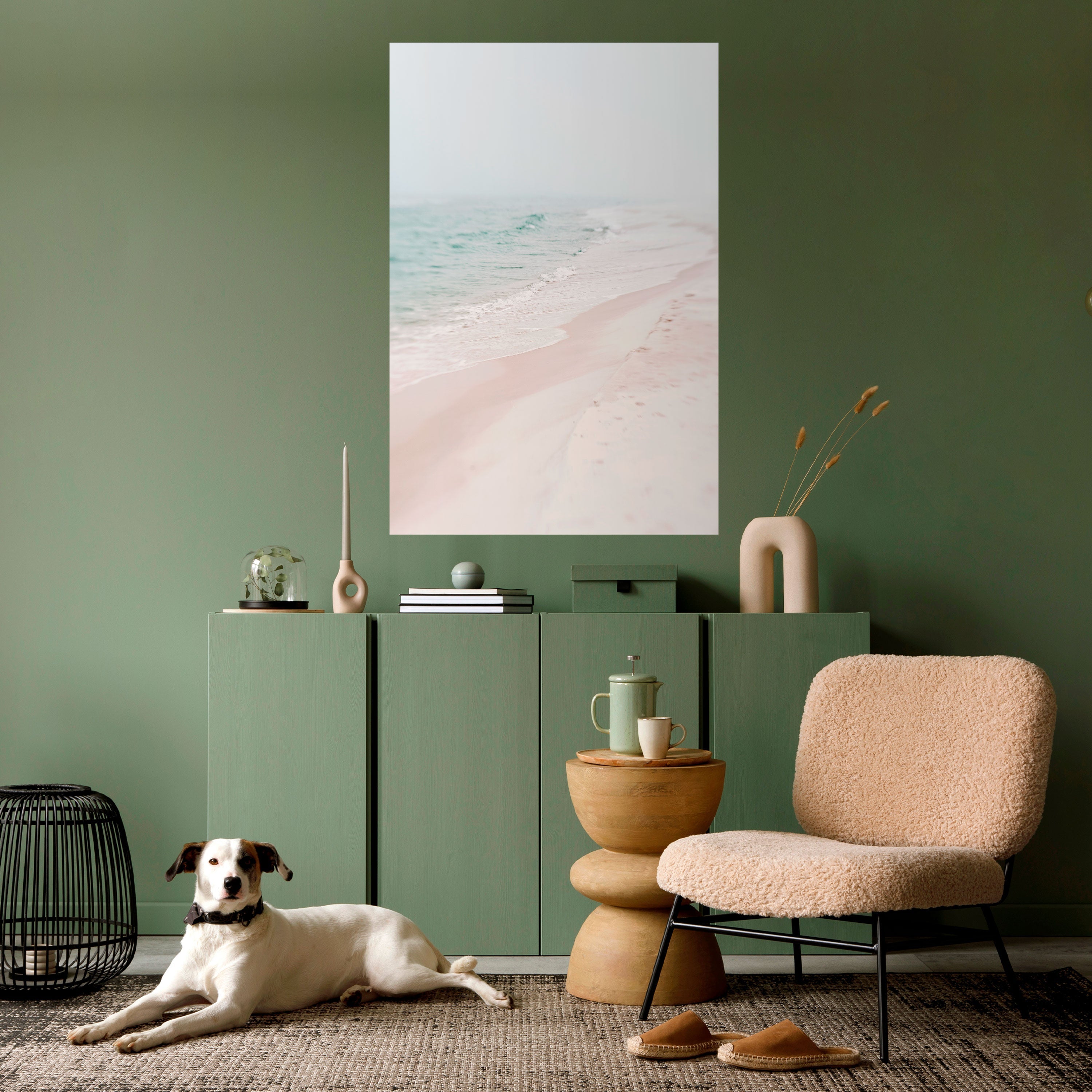 MISTY SHORELINE BLISS Vertikal poster med självhäftande text