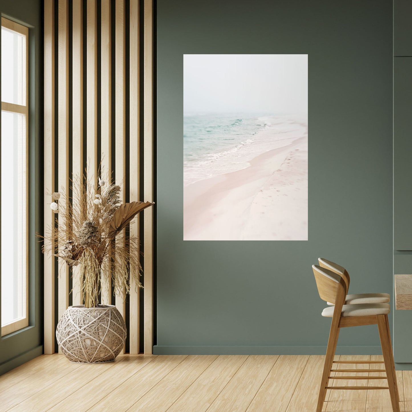MISTY SHORELINE BLISS Vertikal poster med självhäftande text