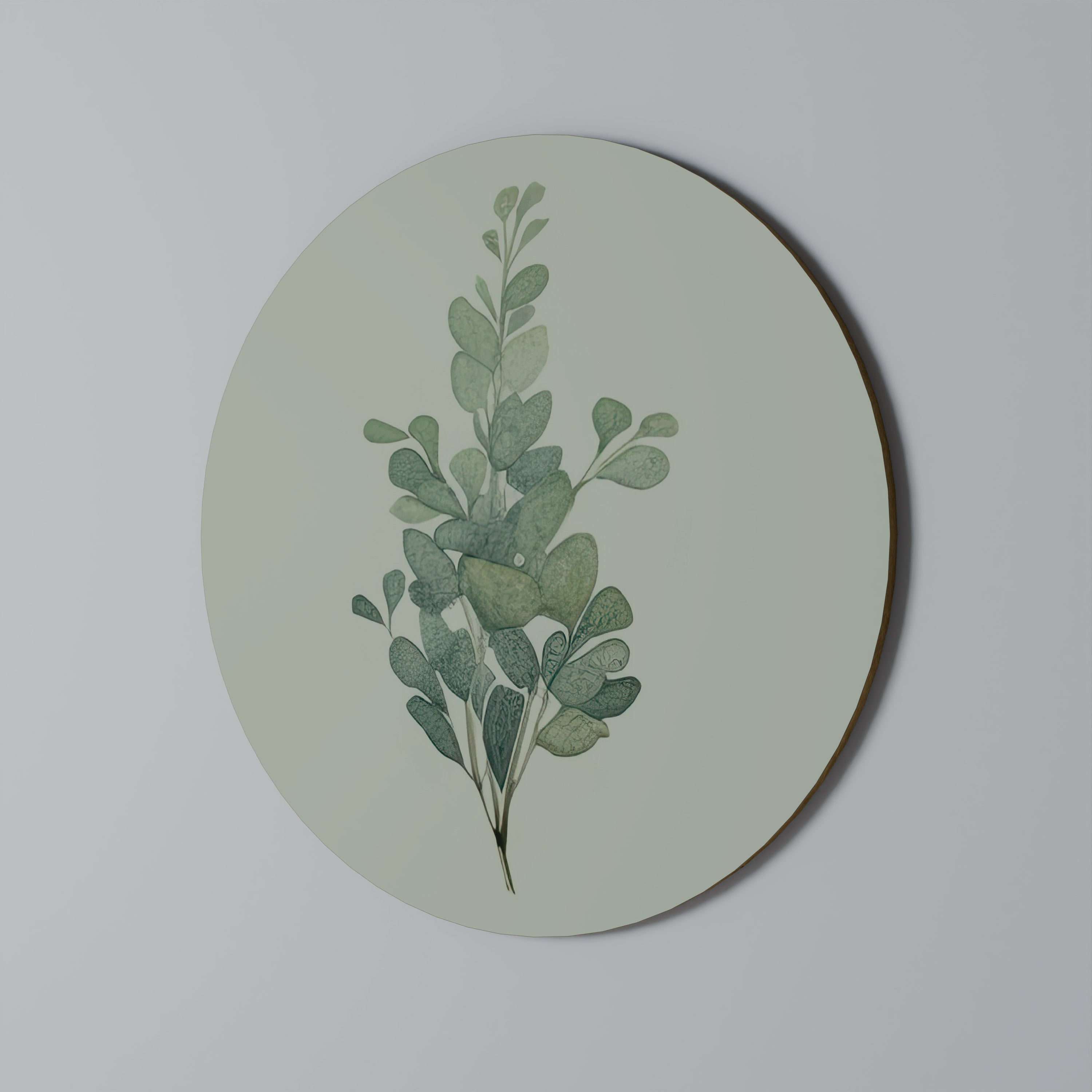 Rund väggdekoration med eukalyptuskvist