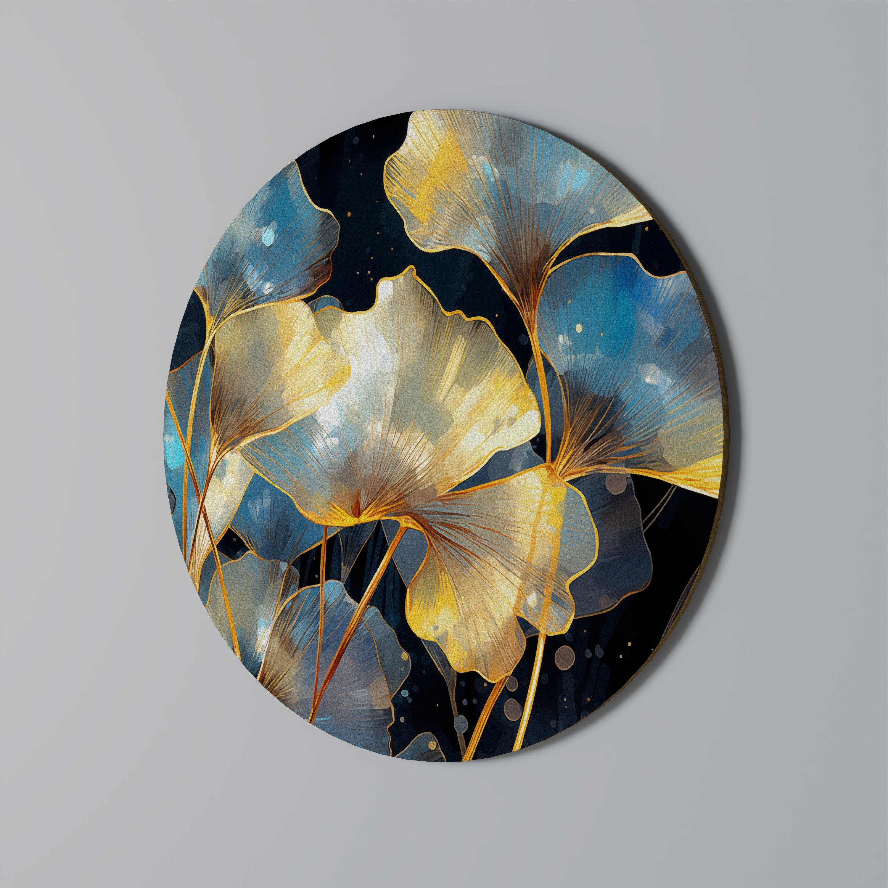 Rund väggdekoration med glimmande ginkgo-drömmar