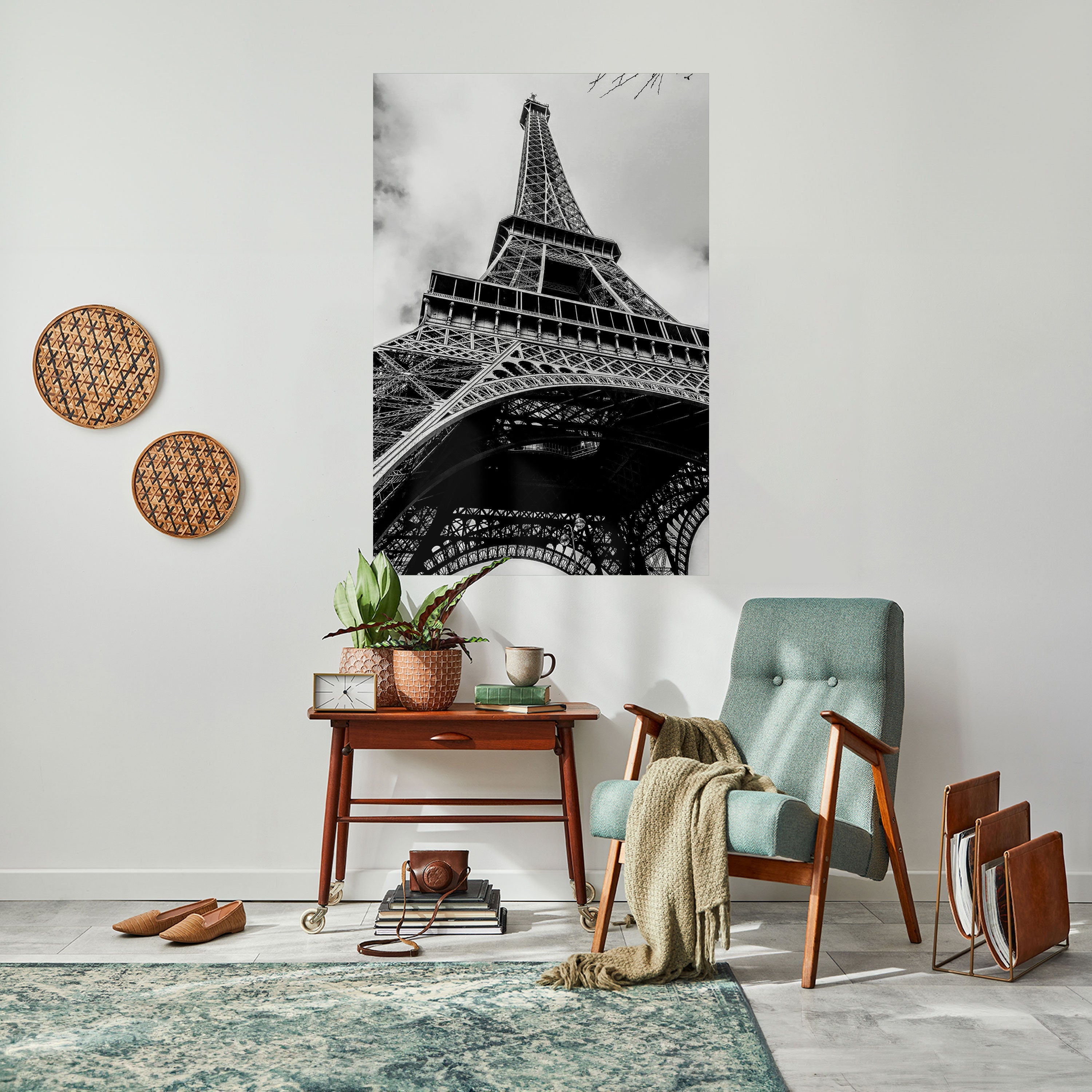 Monokrom parisisk ikon, vertikal poster med självhäftande text