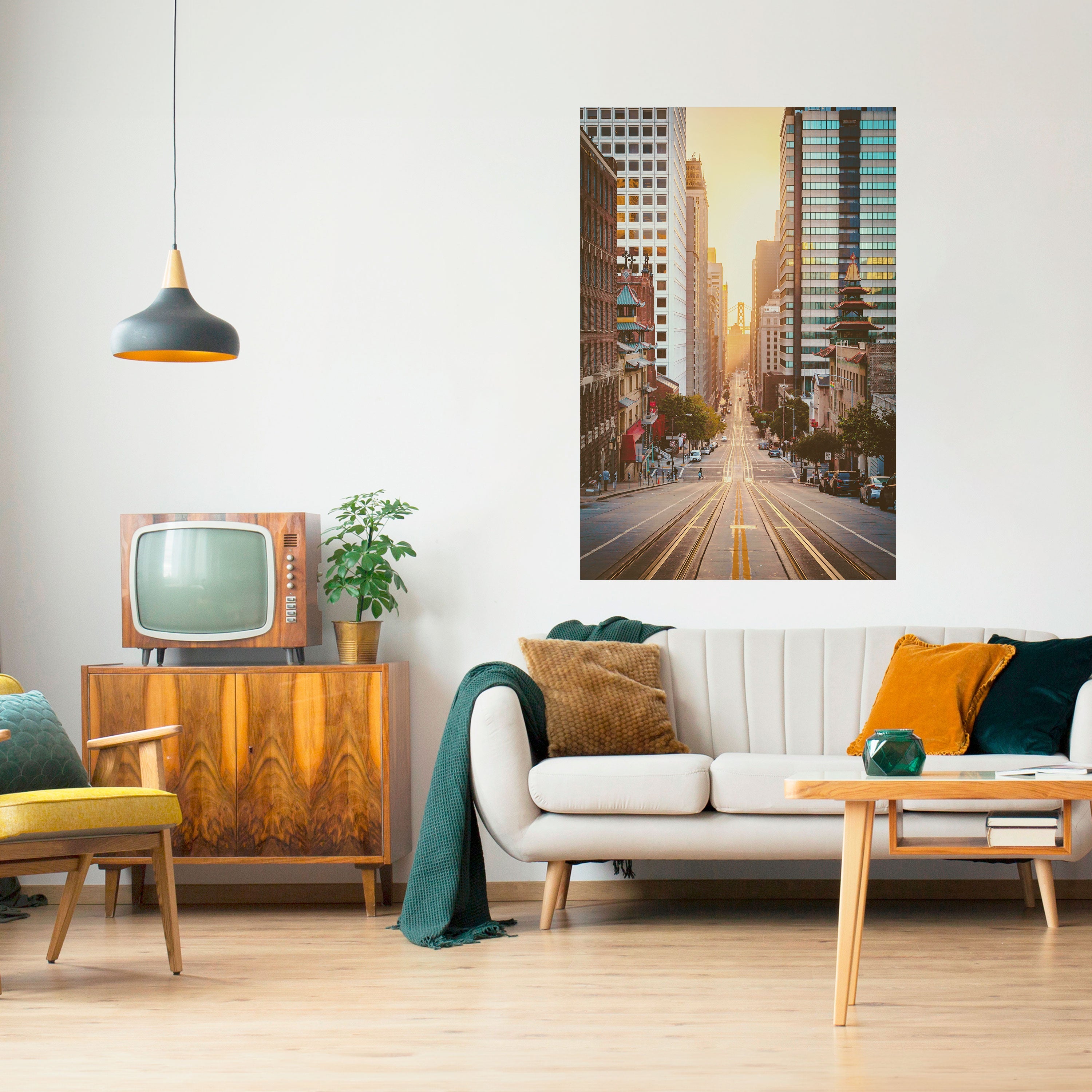 Solnedgångsstadslandskaps symfoni, vertikal poster med självhäftande text