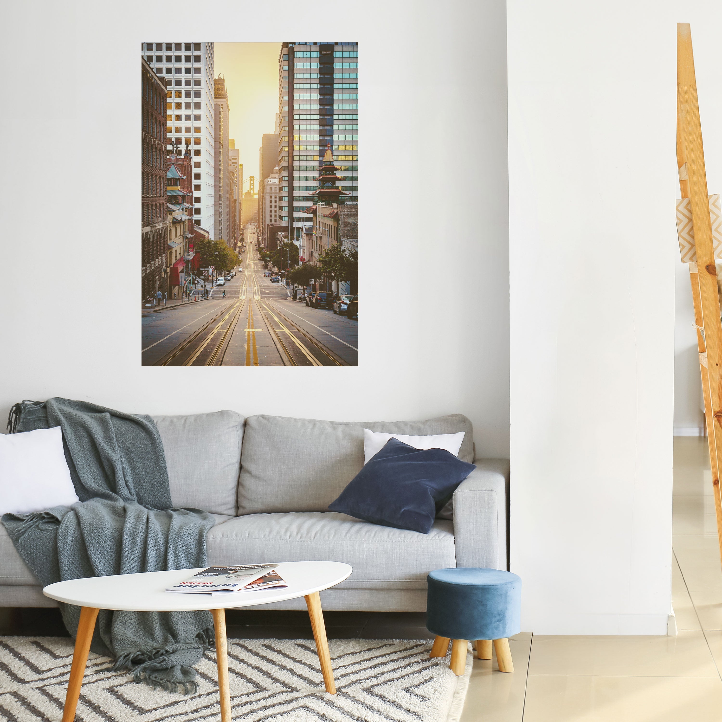Solnedgångsstadslandskaps symfoni, vertikal poster med självhäftande text