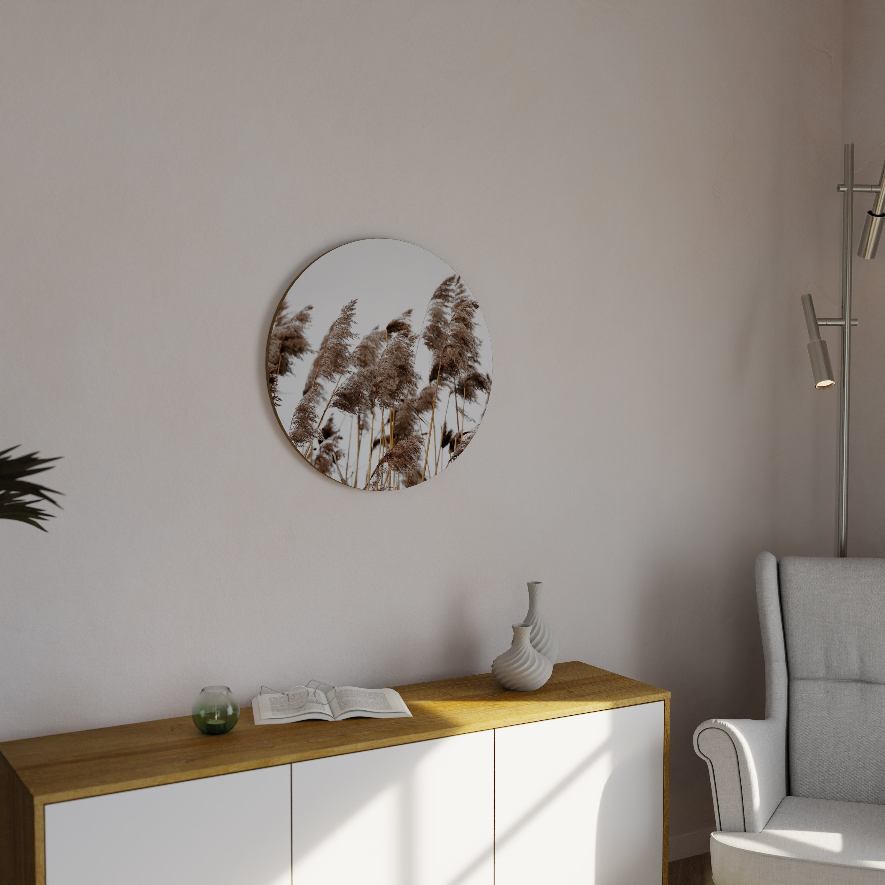 Rund väggdekoration med vassrörsdans