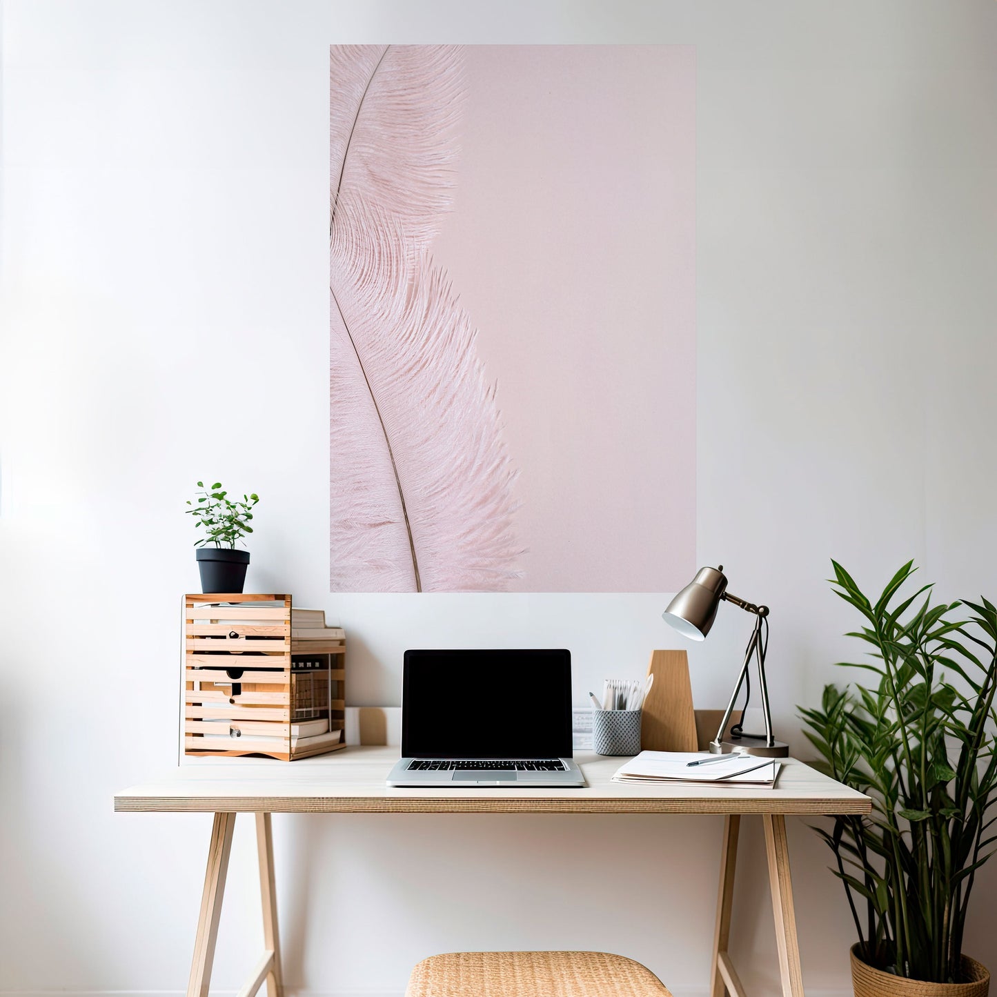 VISKANDE ROSA FJÄDRAR Vertikal poster med självhäftande text