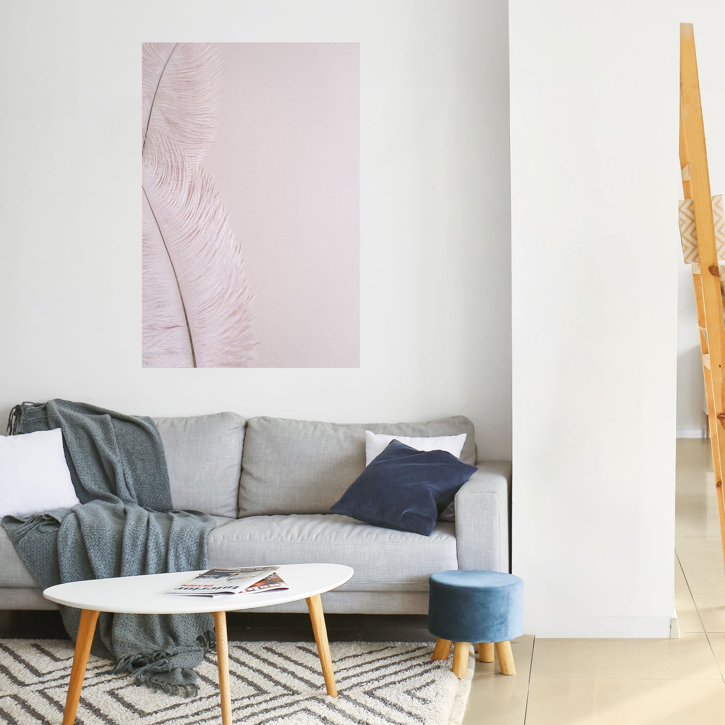 VISKANDE ROSA FJÄDRAR Vertikal poster med självhäftande text