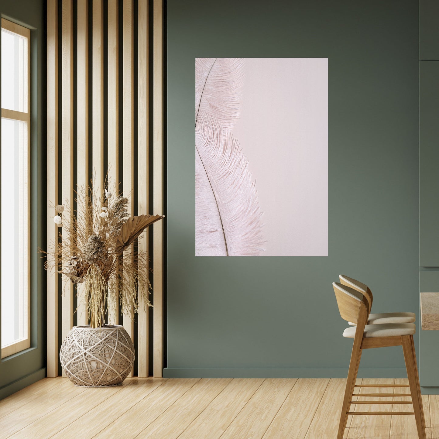 VISKANDE ROSA FJÄDRAR Vertikal poster med självhäftande text