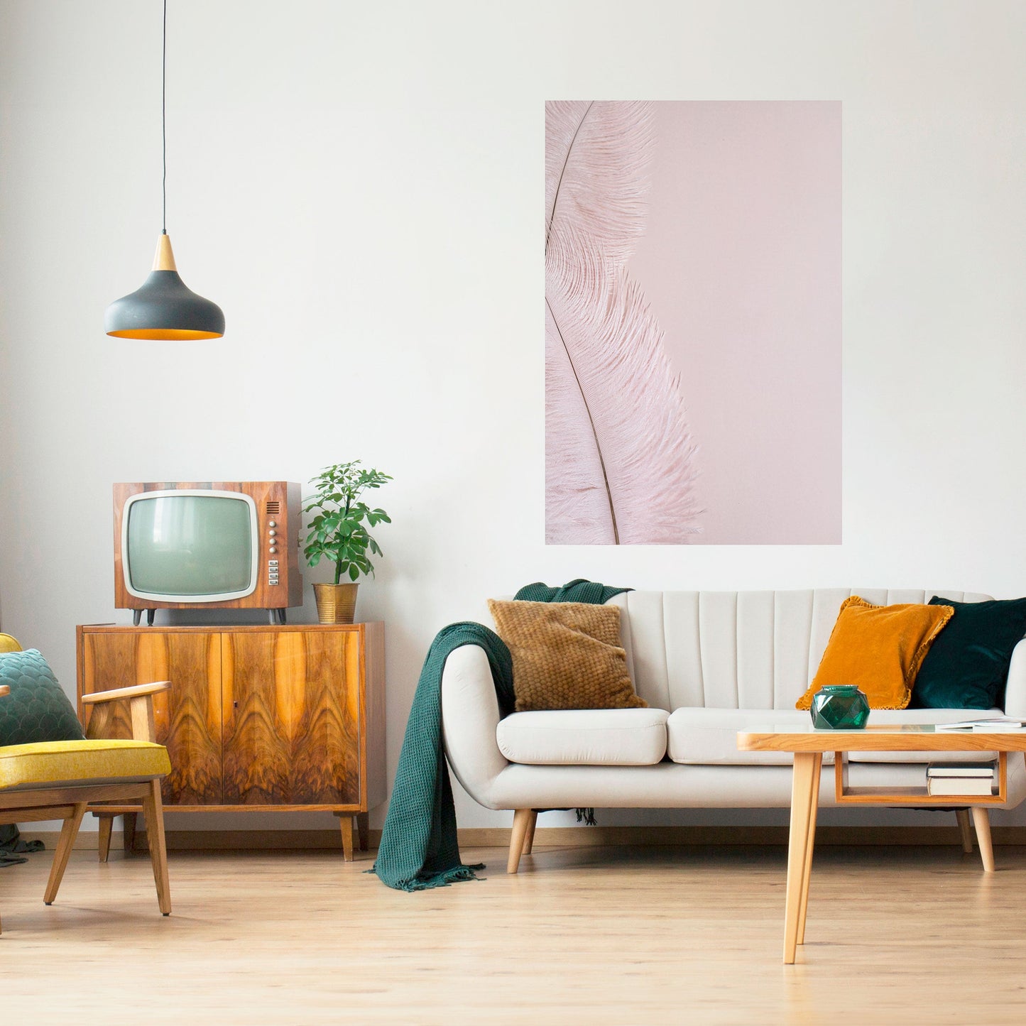 VISKANDE ROSA FJÄDRAR Vertikal poster med självhäftande text