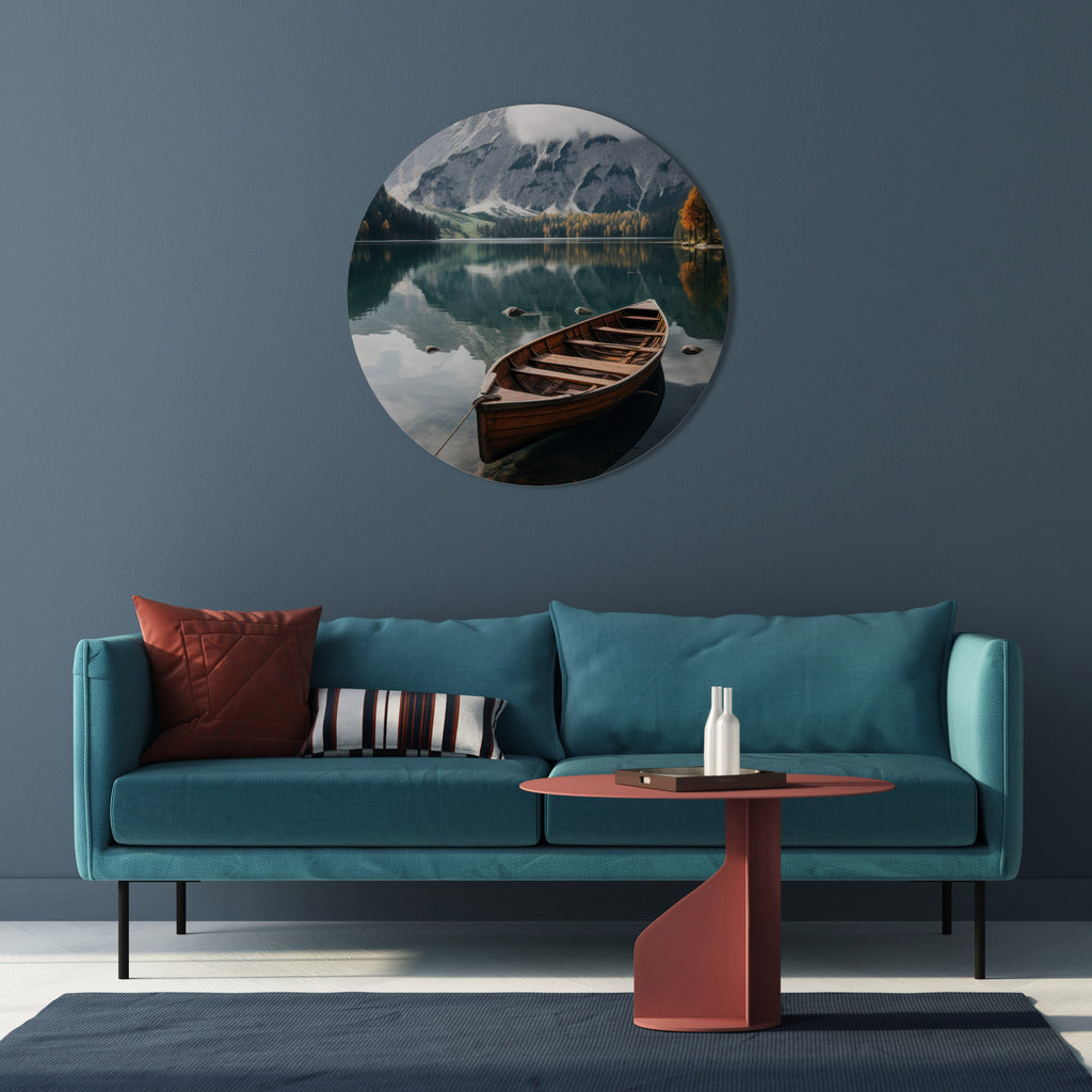 Rund väggkonst i bergssida