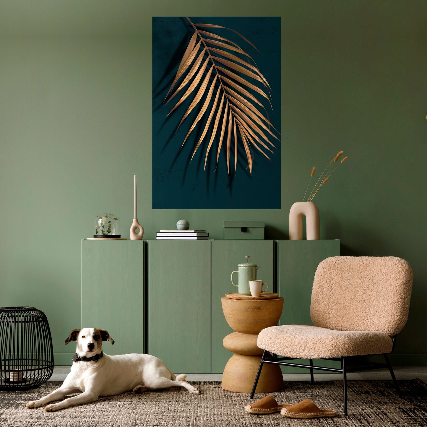 GOLDEN PALM WHISPERS vertikal poster med självhäftande text