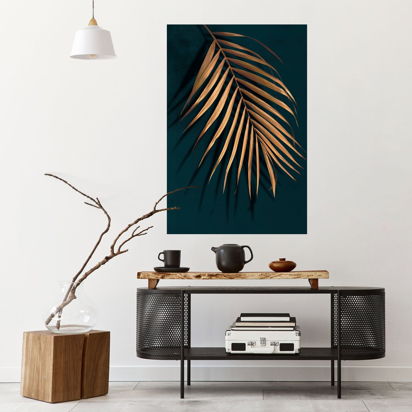 GOLDEN PALM WHISPERS vertikal poster med självhäftande text