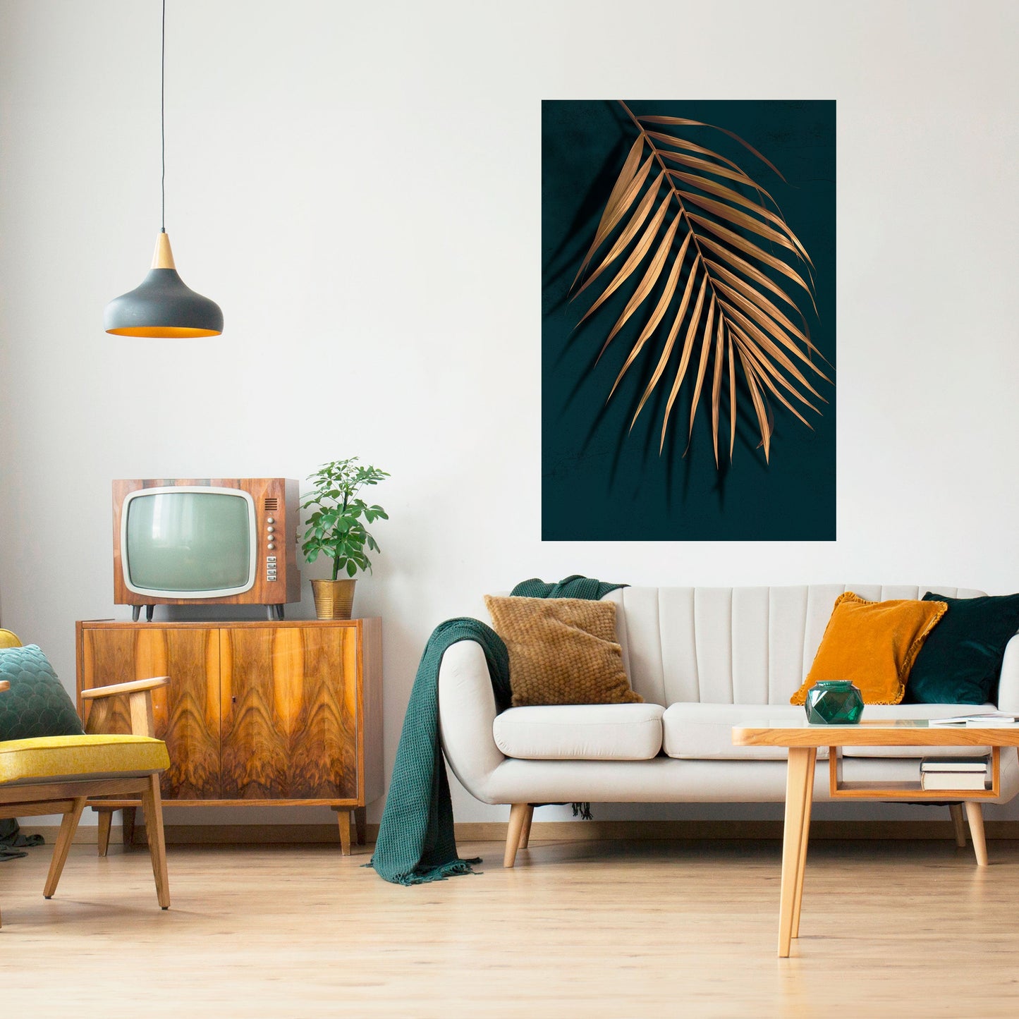 GOLDEN PALM WHISPERS vertikal poster med självhäftande text