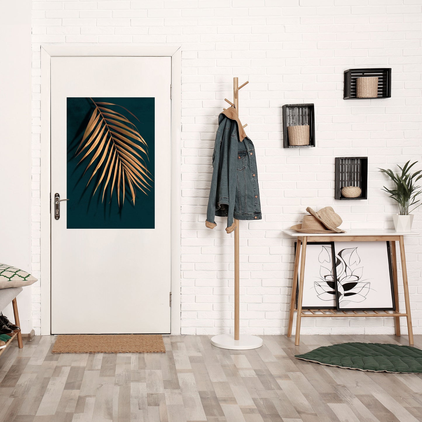 GOLDEN PALM WHISPERS vertikal poster med självhäftande text
