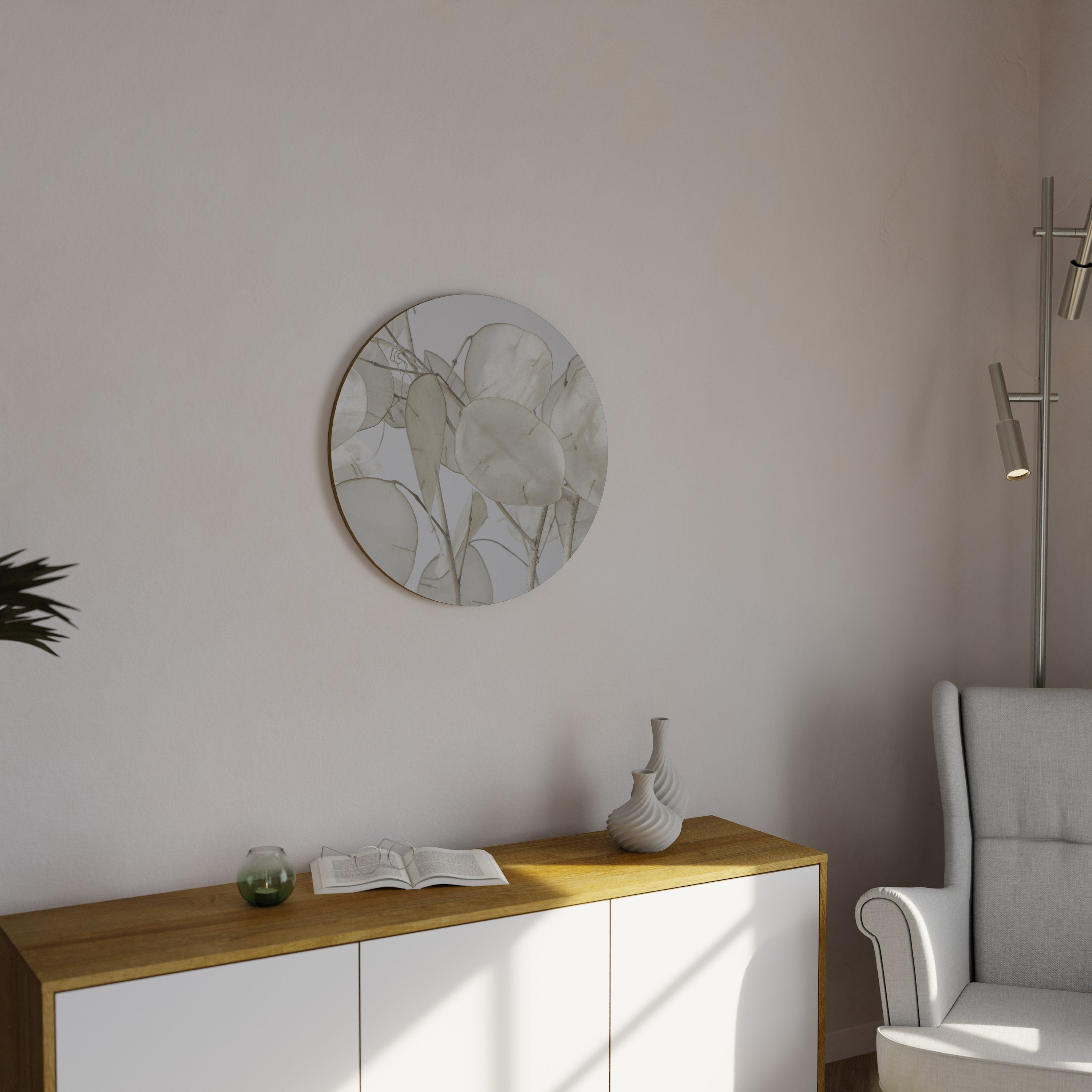 Rund väggdekoration med silkeslena löv