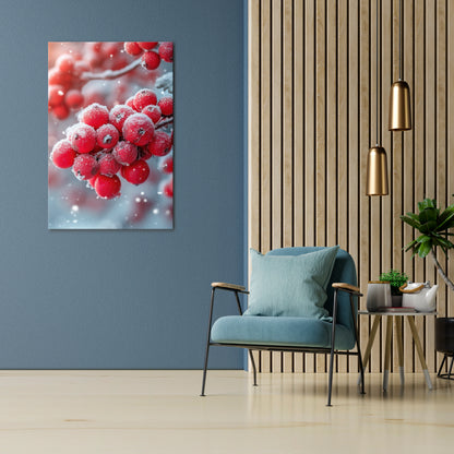 WINTER'S CRIMSON TREASURES Vertical Canvas Print