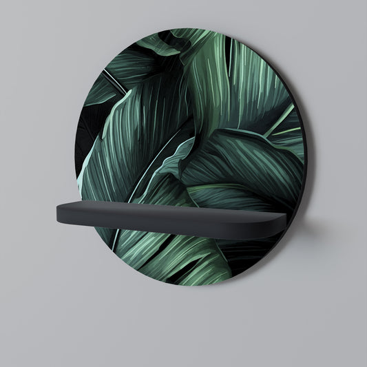 LEAFY ELEGANCE Rund konsthylla i svart finish