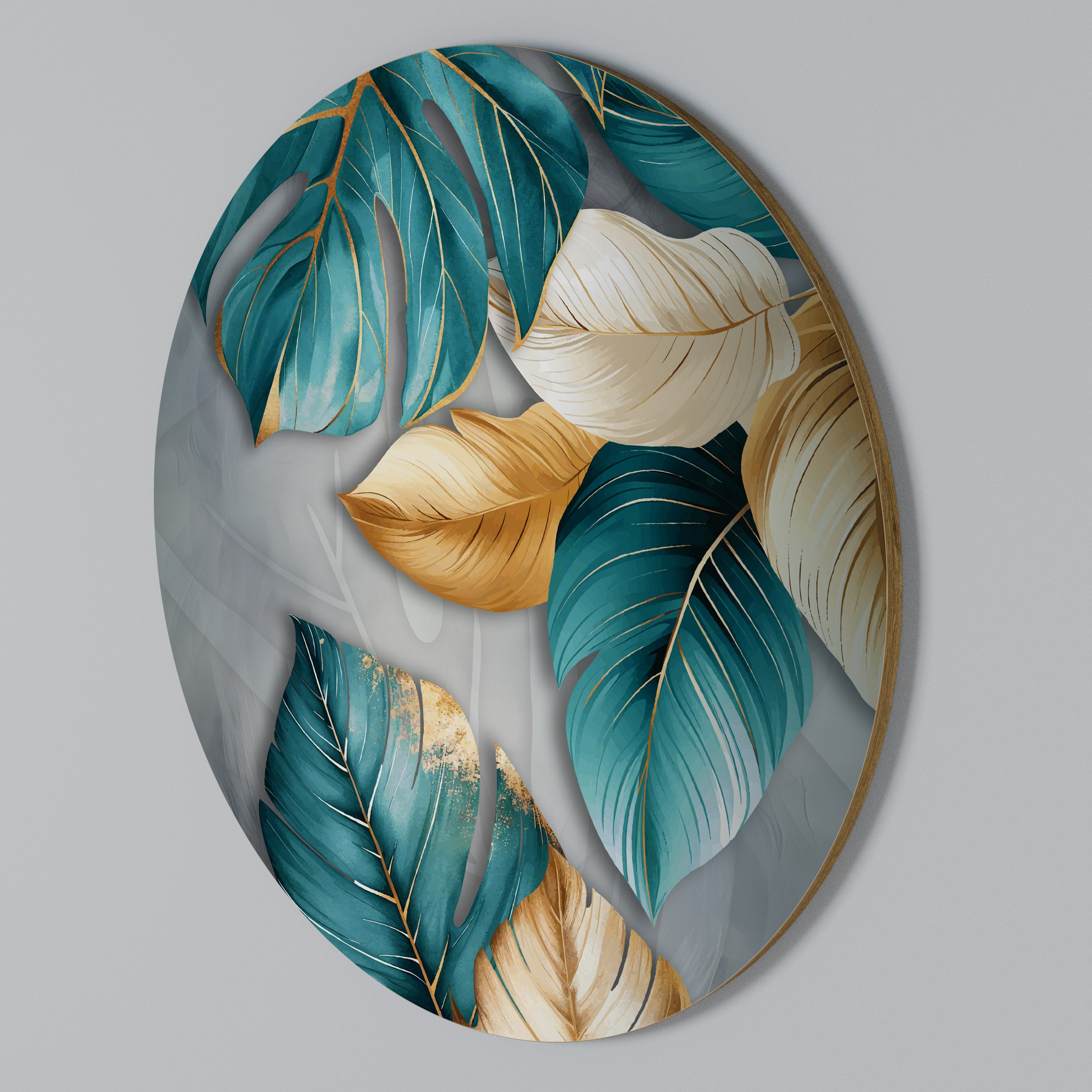 ELEGANCE IN LEAVES Round Wall Art