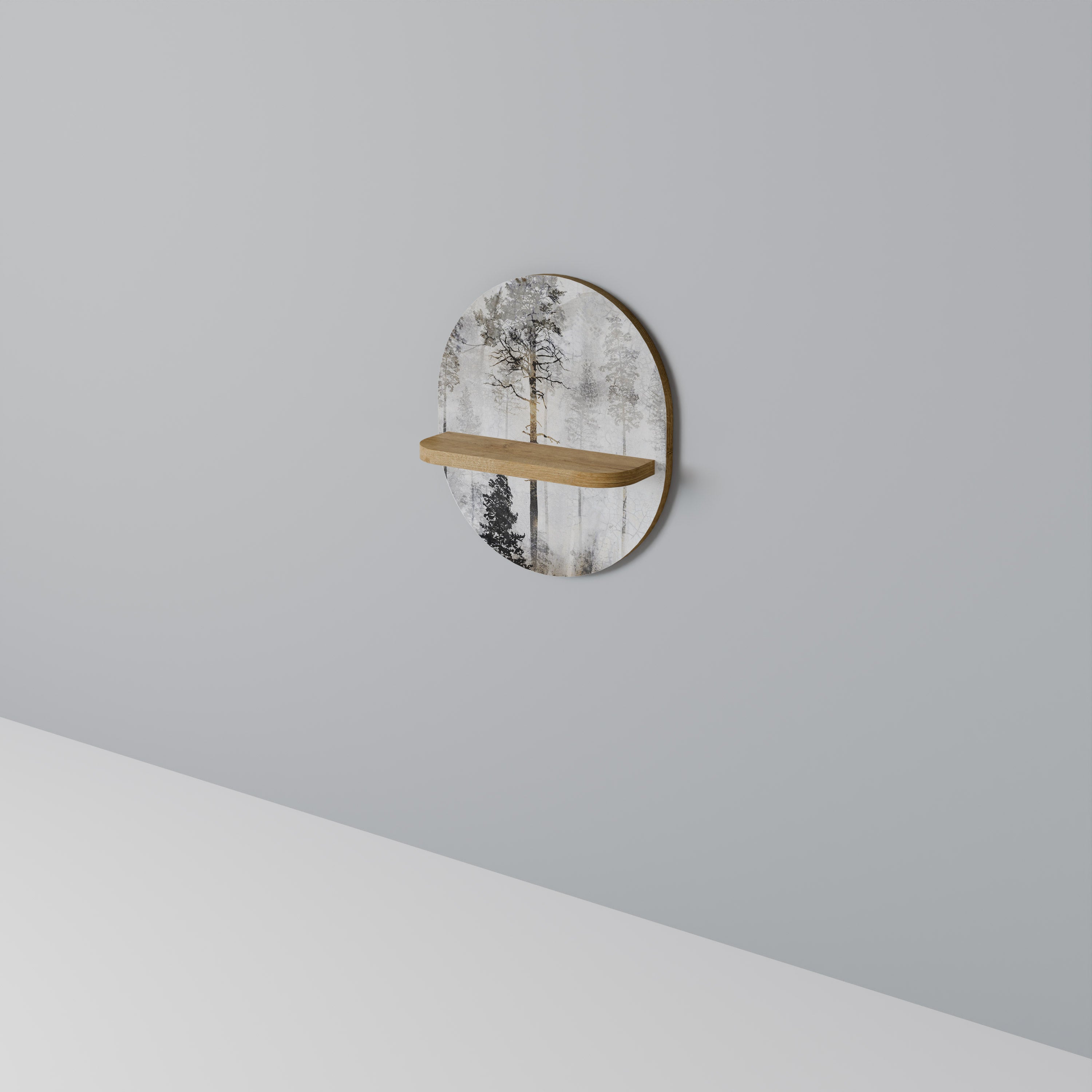 BLEKNA IN TRÄDEN Oval konsthylla i ekeffekt