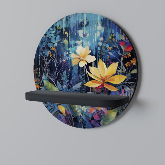 MIDNIGHT BLOSSOM Rund konsthylla i svart finish