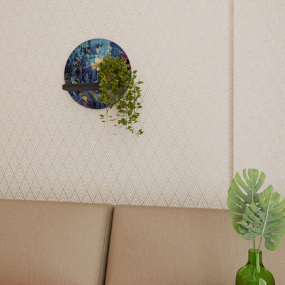 MIDNIGHT BLOSSOM Rund konsthylla i svart finish