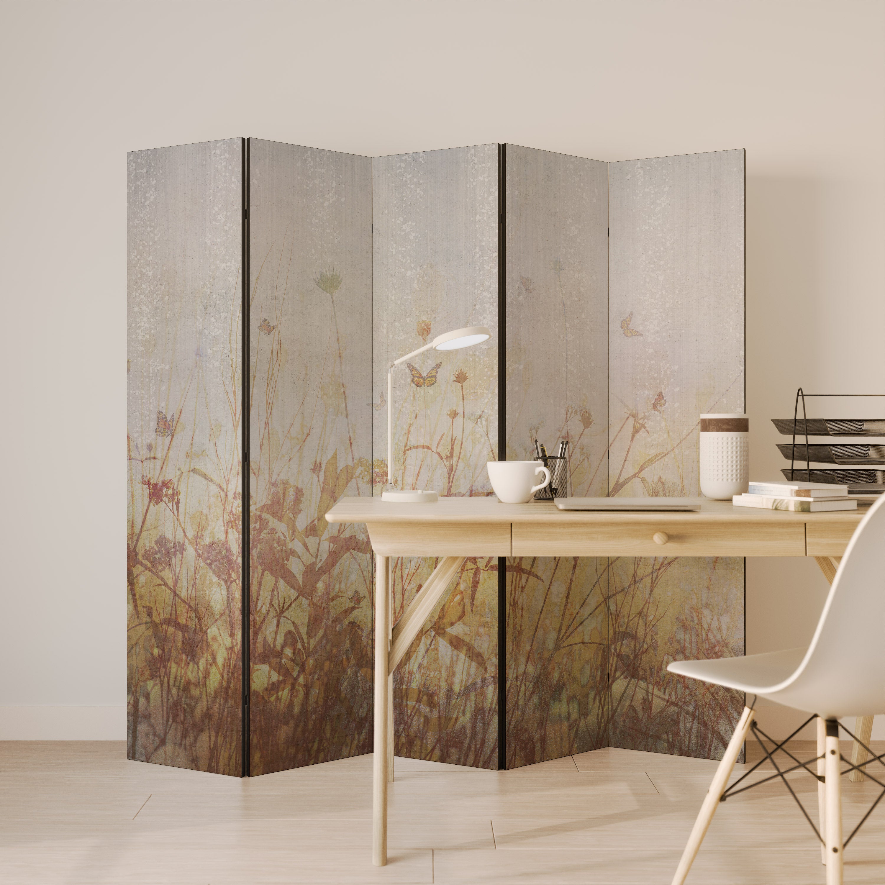 MEADOW BUTTERFLIES Dekorativ rumsavdelare – 5 paneler