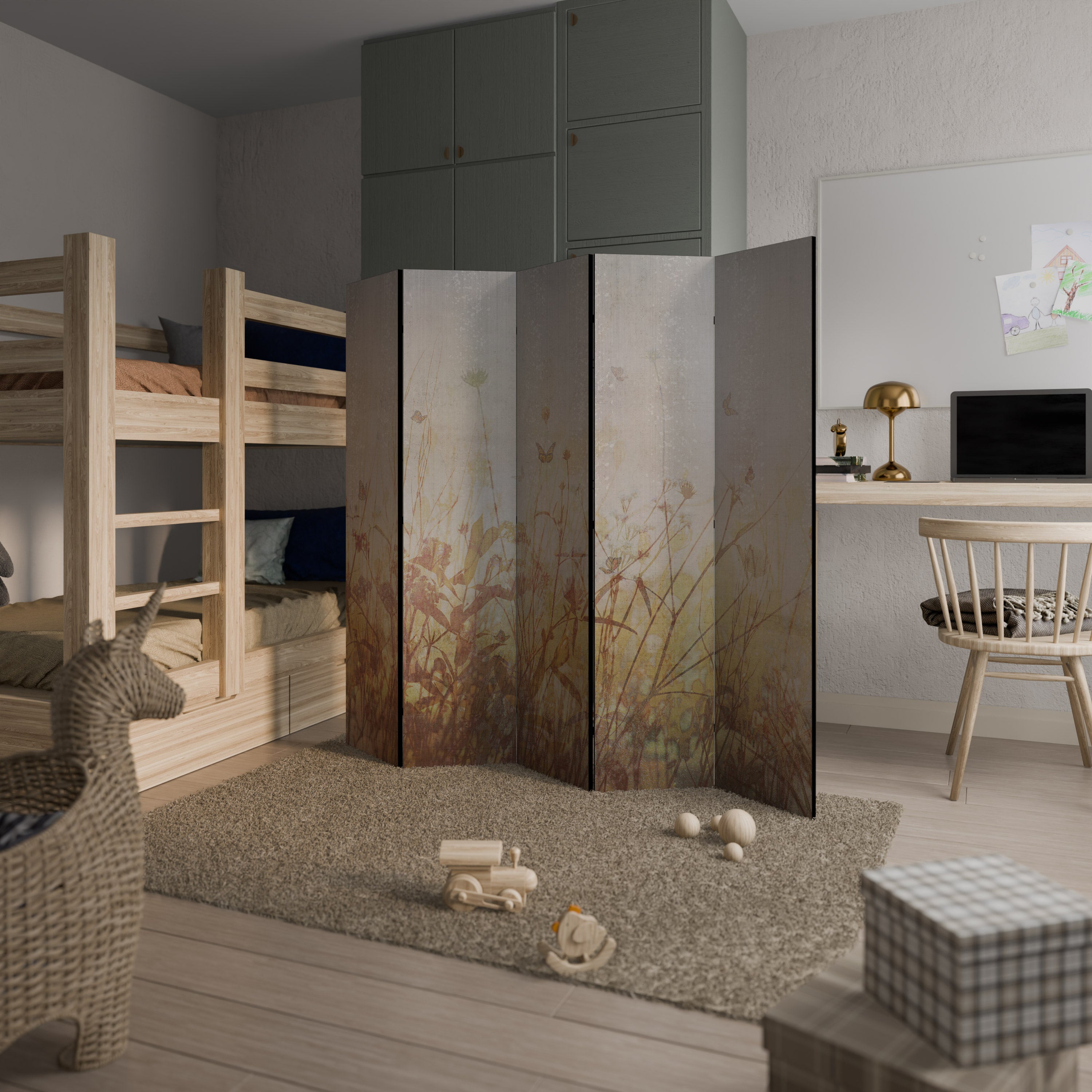 MEADOW BUTTERFLIES Dekorativ rumsavdelare – 5 paneler