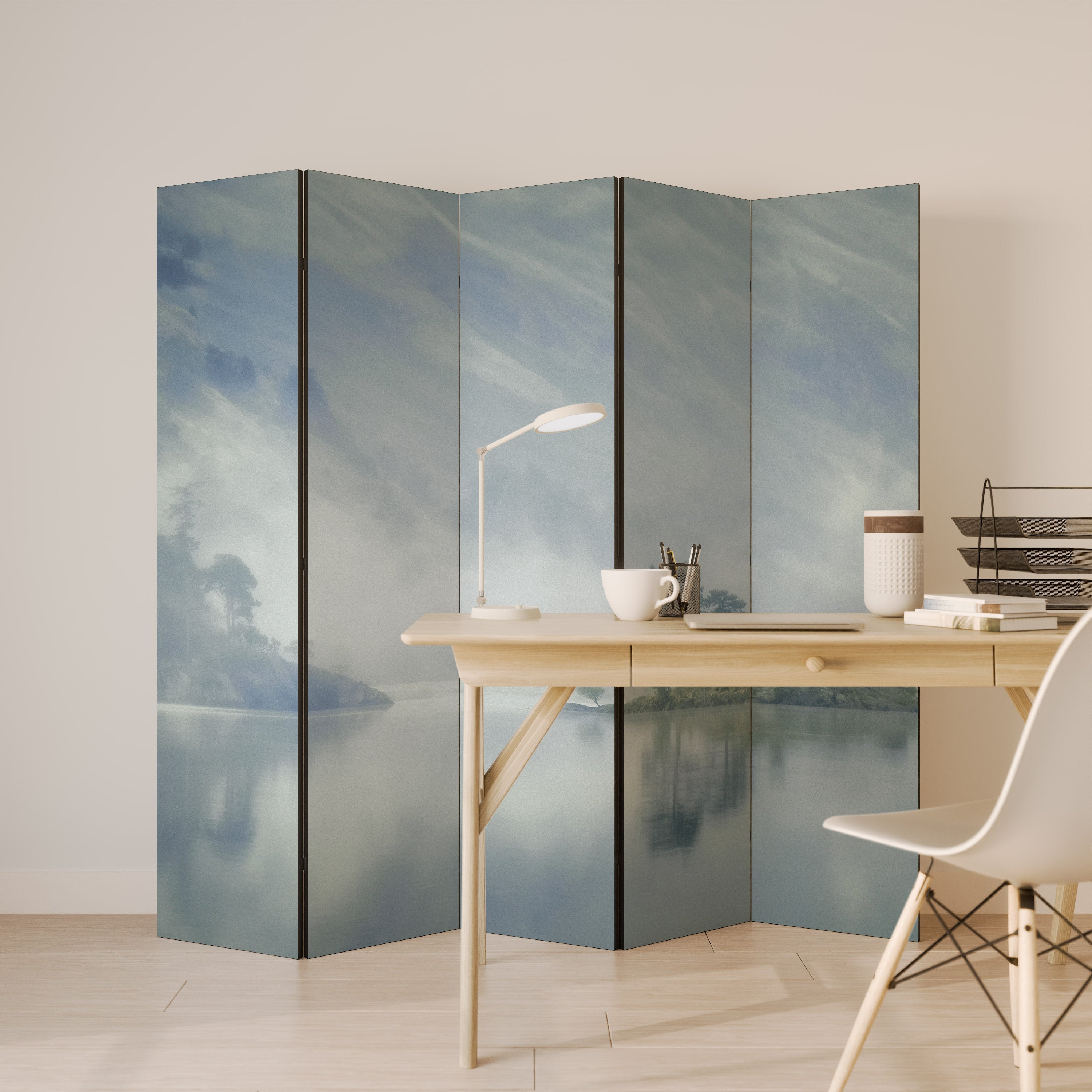 Dekorativ rumsavdelare med 5 paneler SILVER LAKE