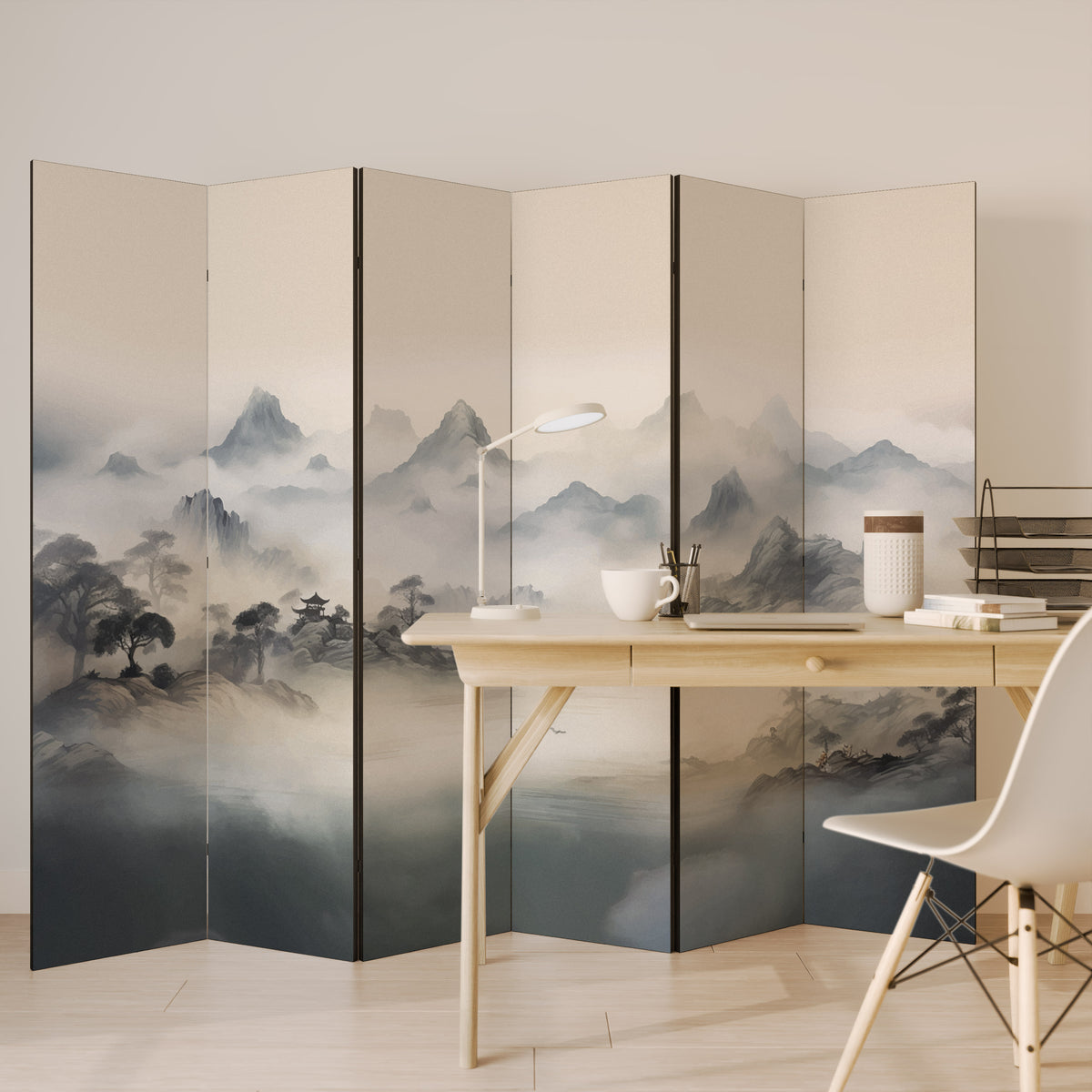 HIDDEN TEMPLE MIST 6-Panel Room Divider