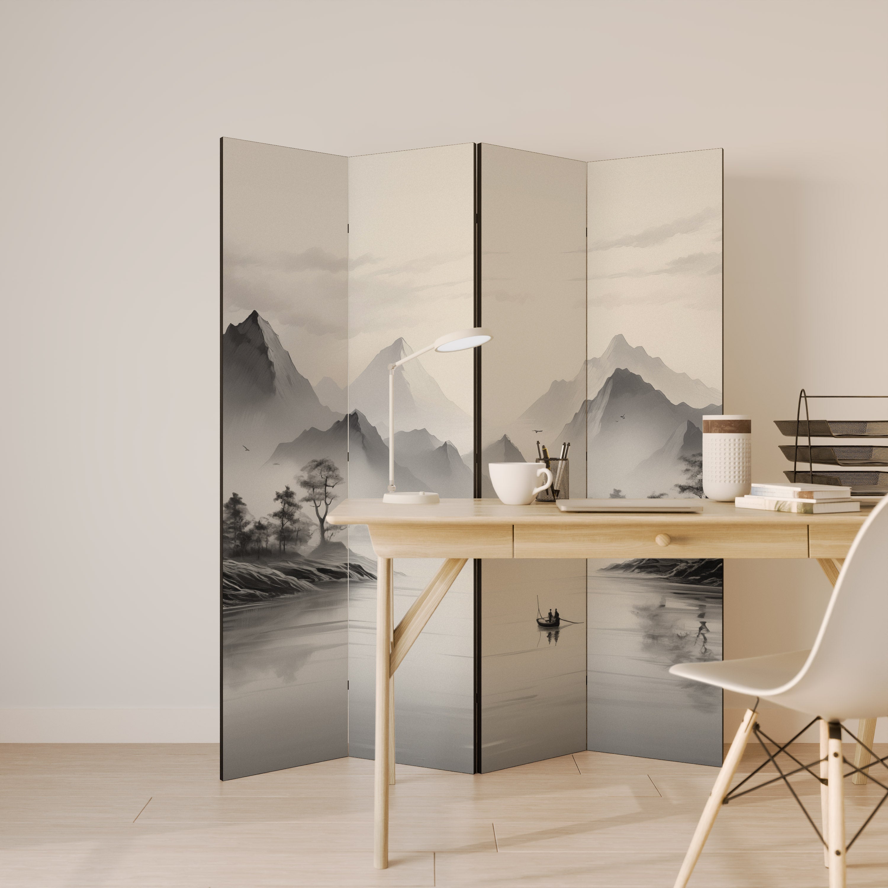 ASIAN VENTURE Dekorativ rumsavdelare med 4 paneler