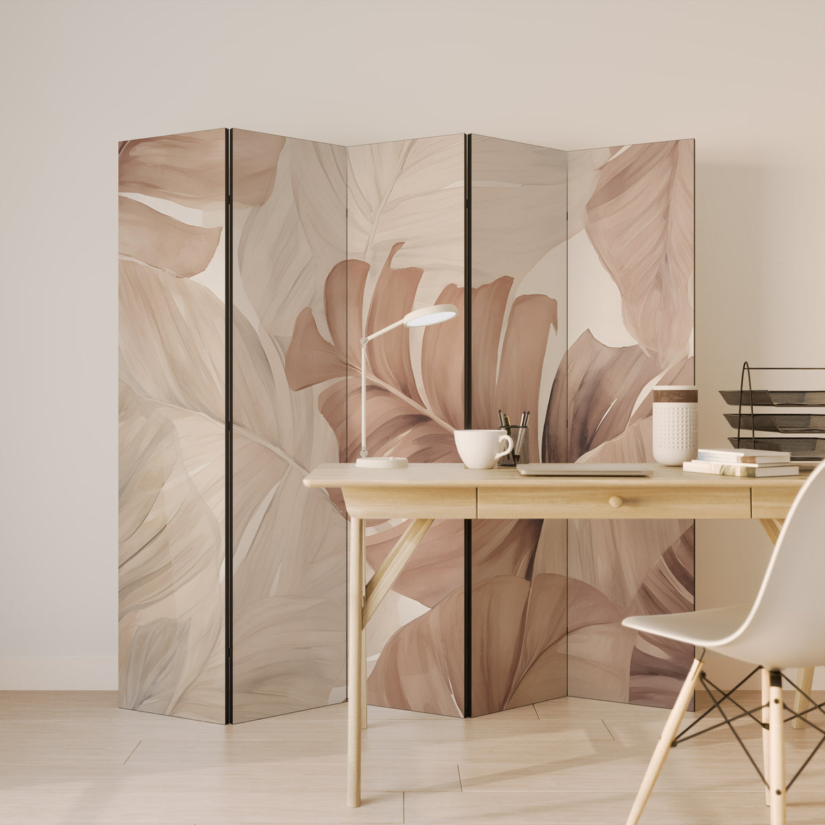 SOFT TONES OF FOLIAGE Dekorativ rumsavdelare – 5 paneler