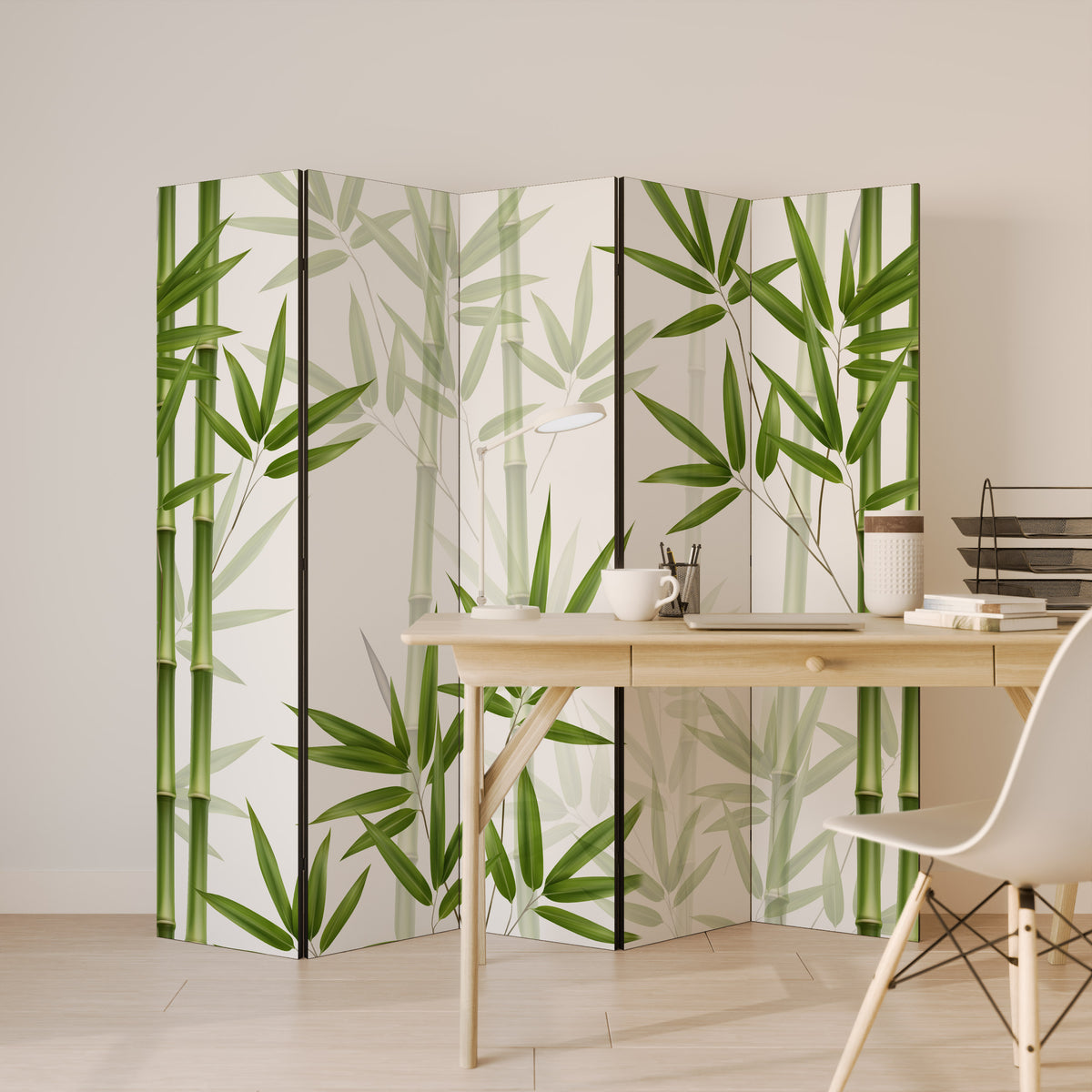 SERENE BAMBOO WHISPERS Dekorativ rumsavdelare – 5 paneler