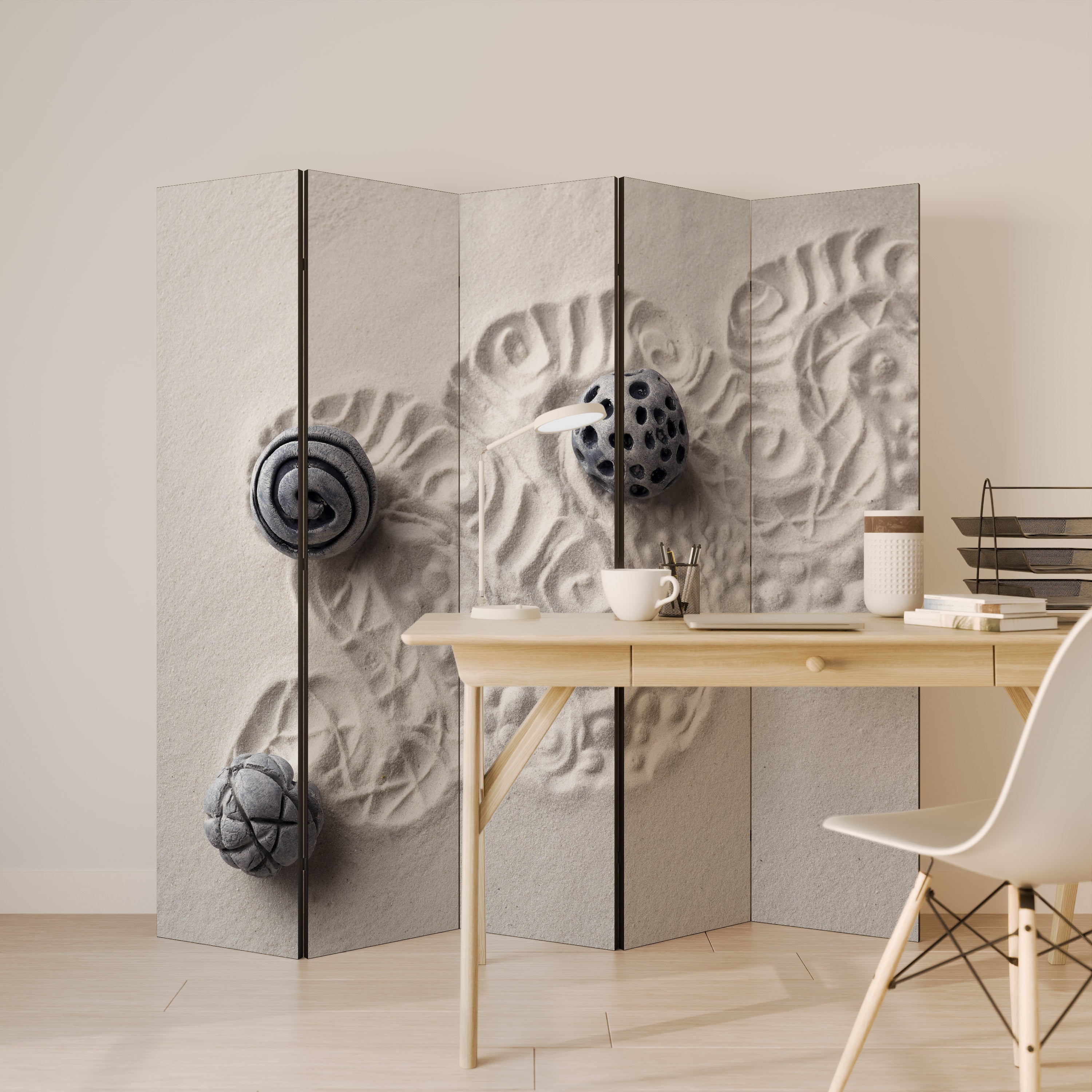 SAND SCULPTED SERENITY Dekorativ rumsavdelare med 5 paneler