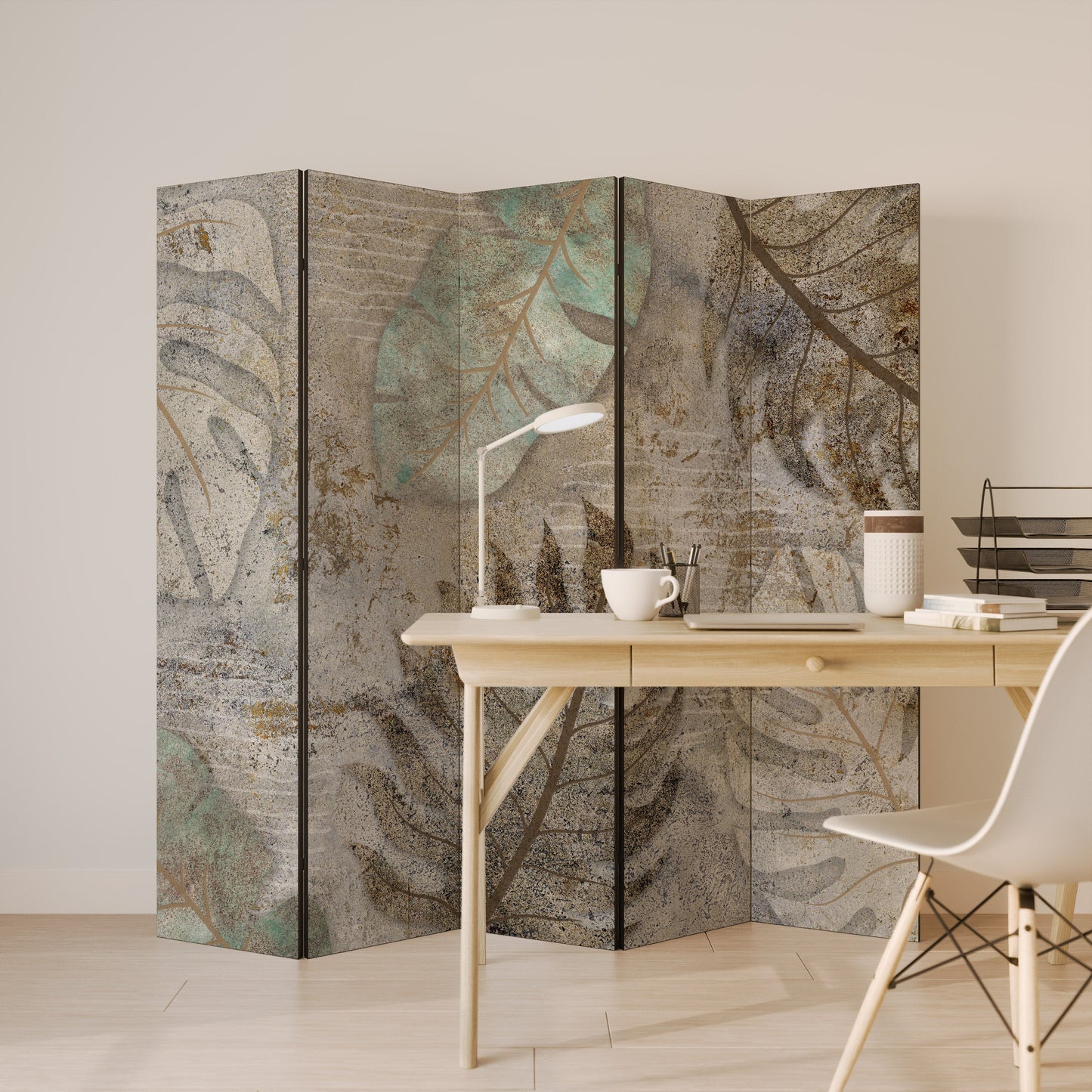 TEXTURED TRANQUILITY Decorative 5-Panel Room Divider