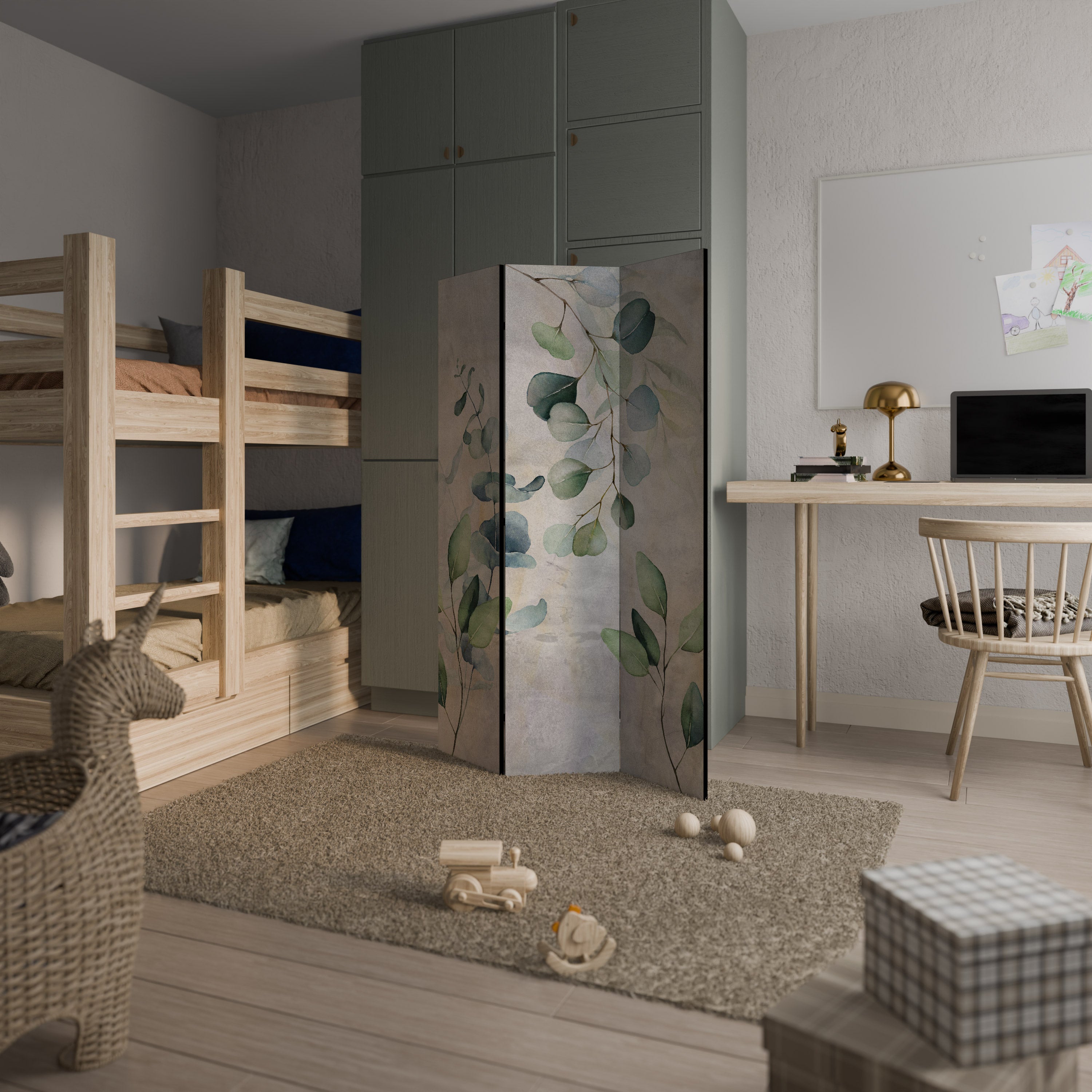 Dekorativ rumsavdelare med 3 paneler PEACEFUL SPRIGS