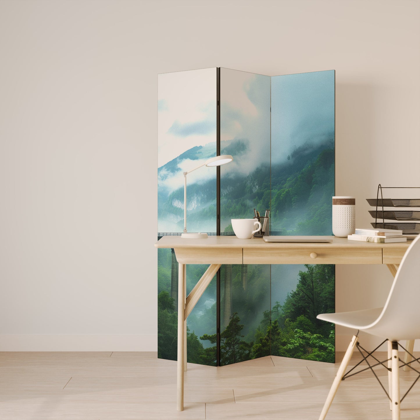 MISTY MOUNTAIN BRIDGES Decorative 3-Panel Room Divider