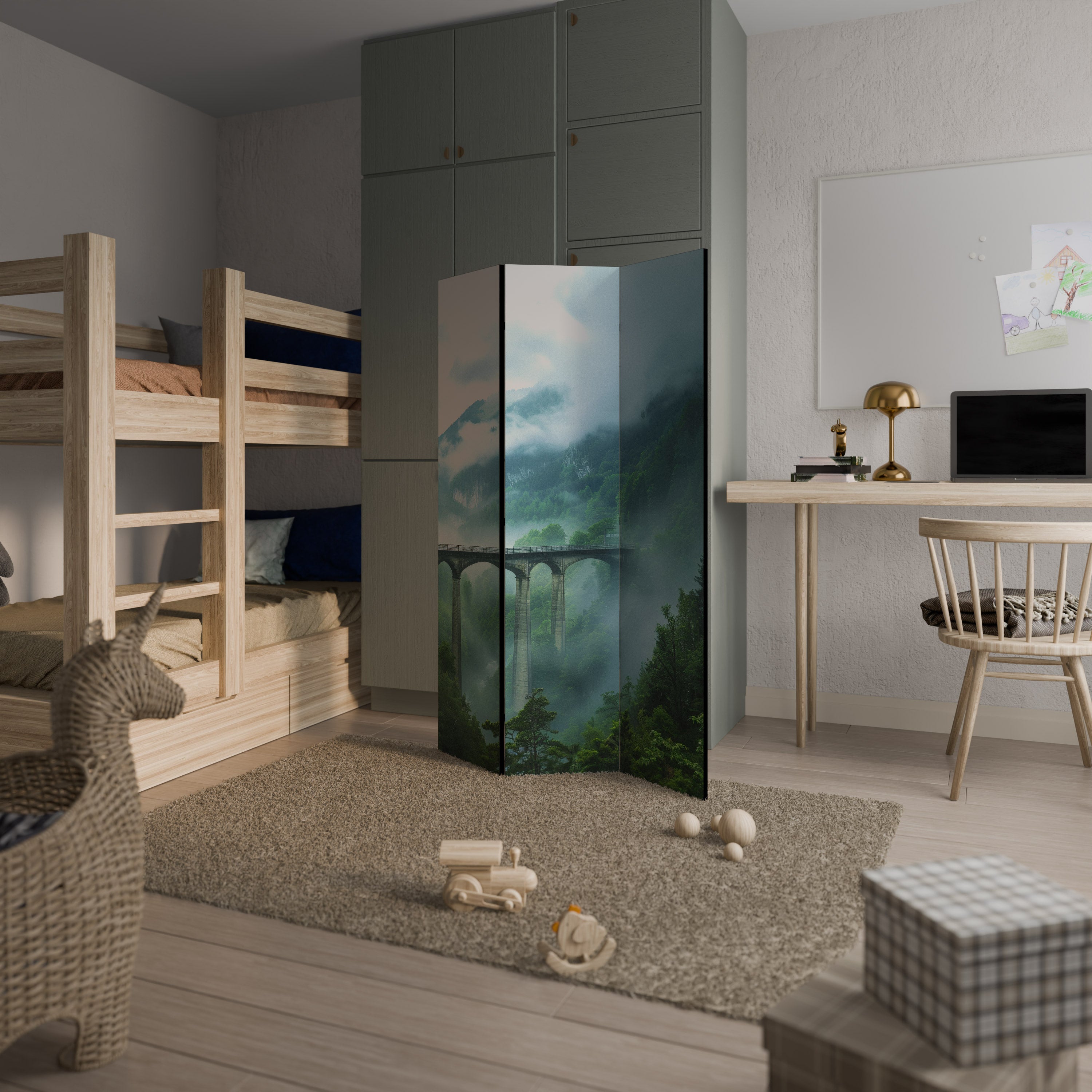 MISTY MOUNTAIN BRIDGES 3-Panel Room Divider