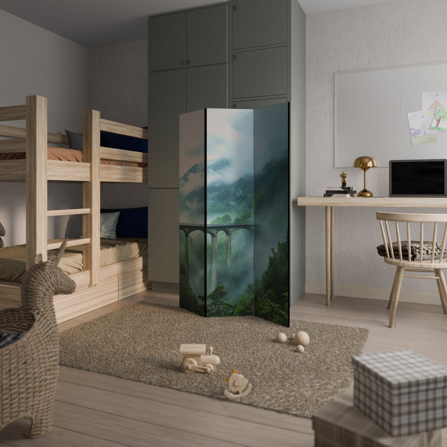 MISTY MOUNTAIN BRIDGES Decorative 3-Panel Room Divider