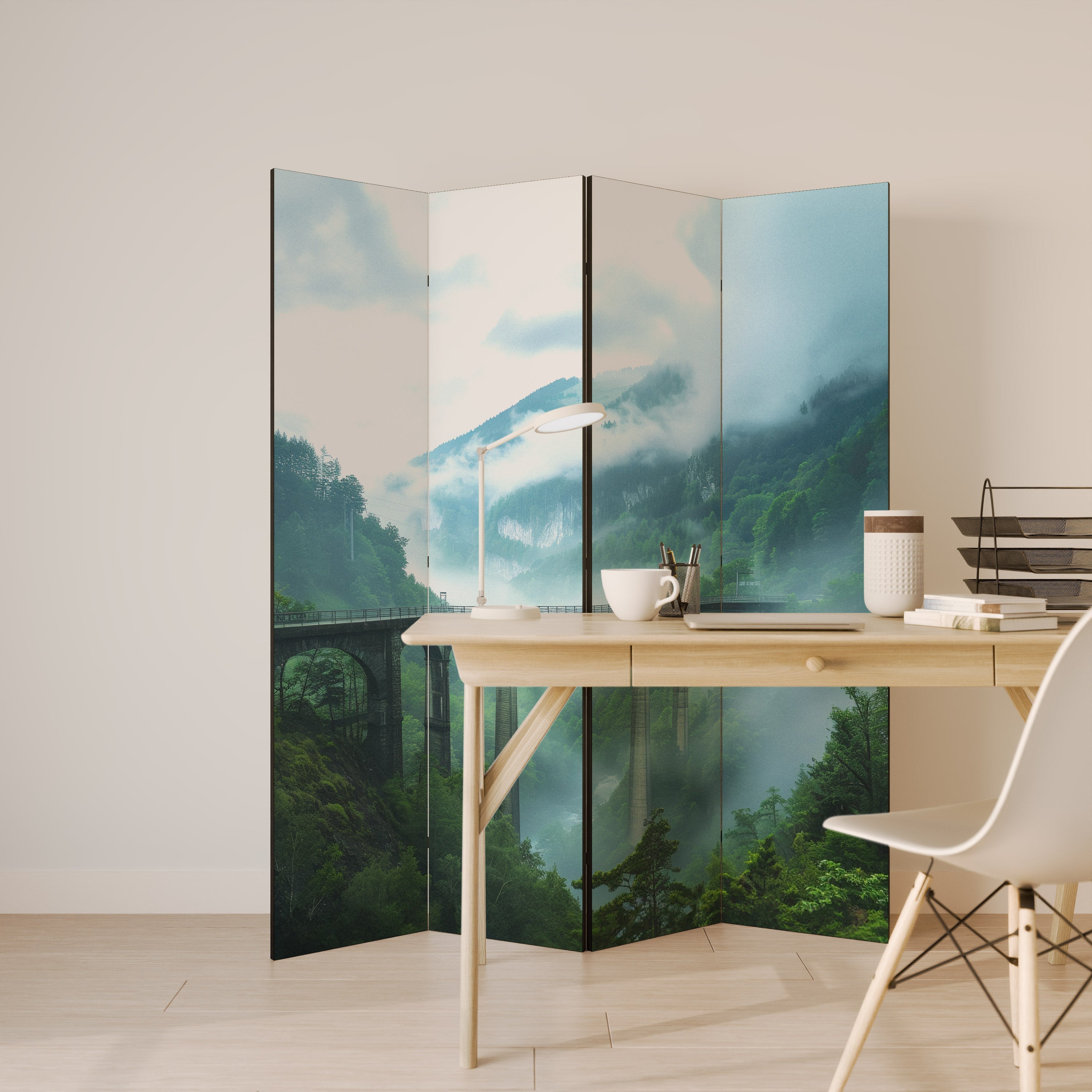 MISTY MOUNTAIN BRIDGES Dekorativ rumsavdelare med 4 paneler
