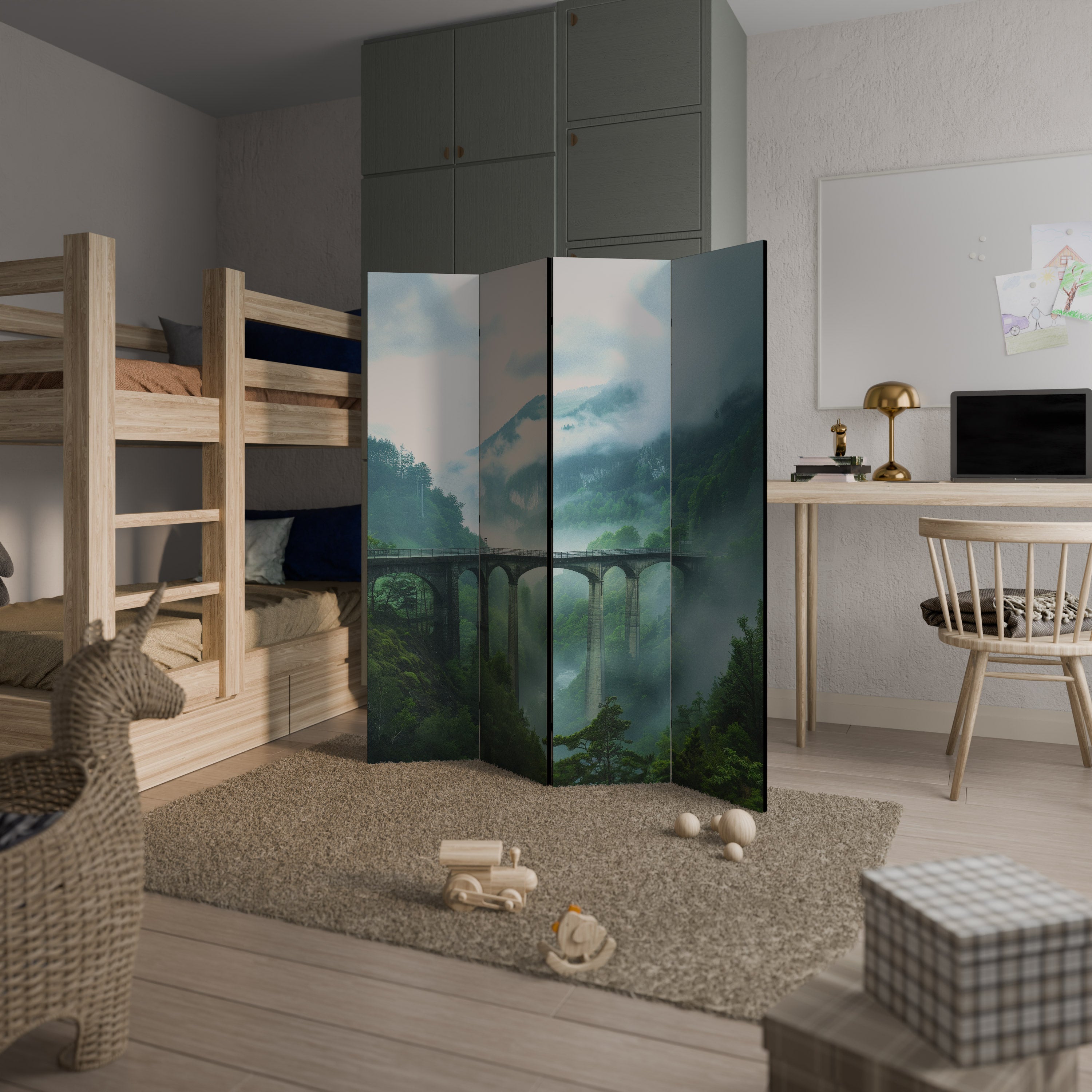 MISTY MOUNTAIN BRIDGES Dekorativ rumsavdelare med 4 paneler