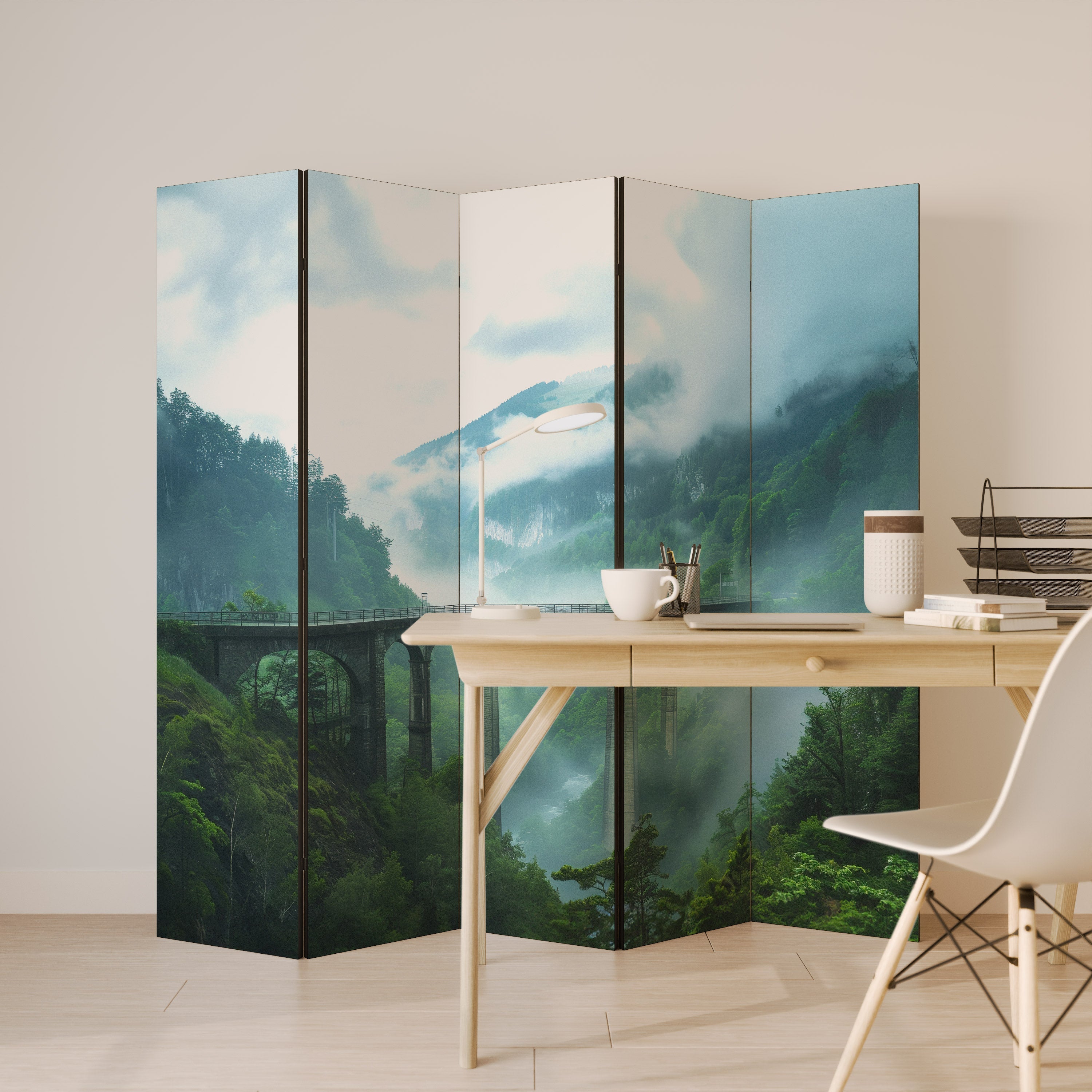 MISTY MOUNTAIN BRIDGES Dekorativ rumsavdelare med 5 paneler